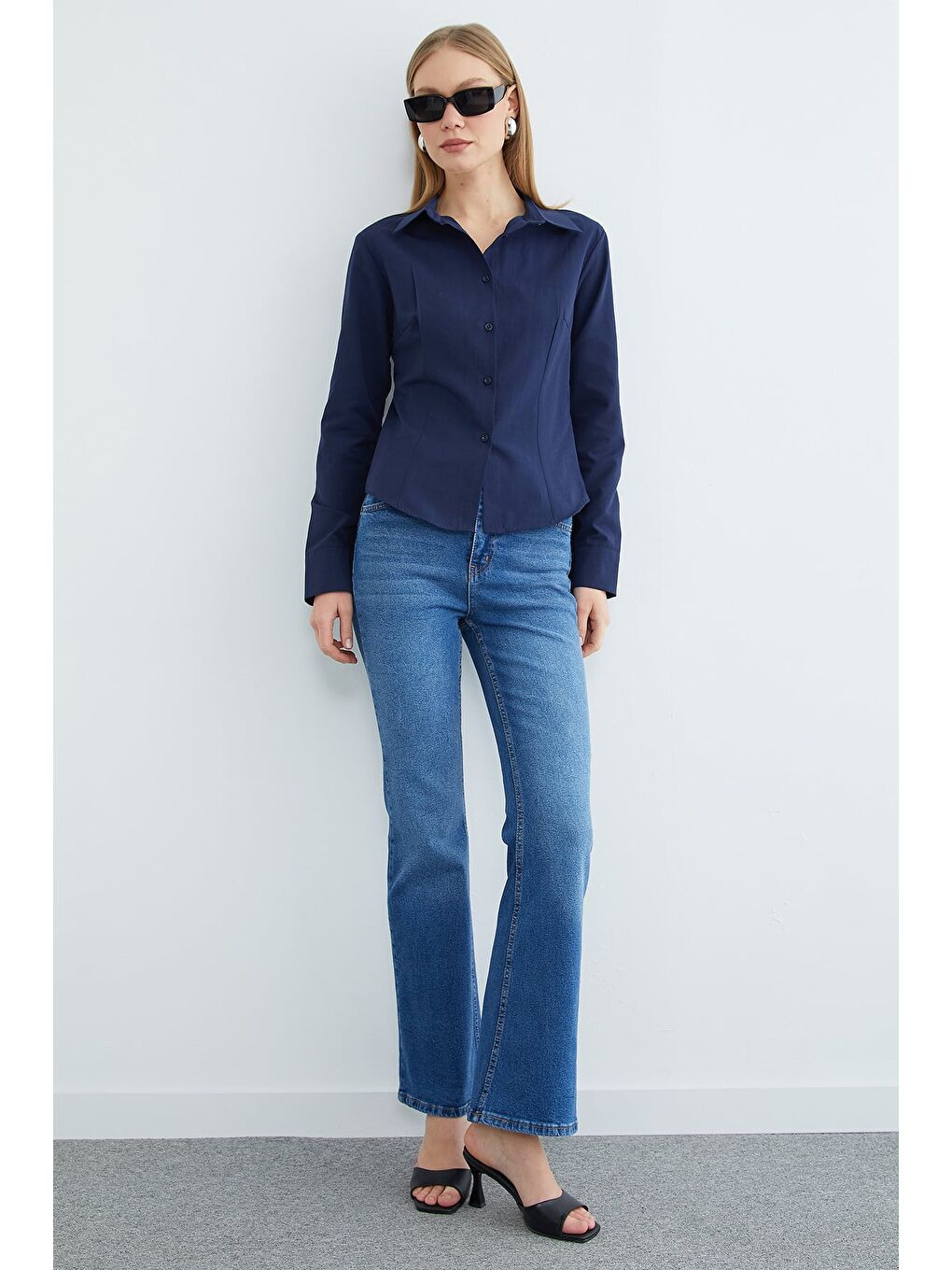 Lacivert Basic Pensli Slim Fit Gömlek-3