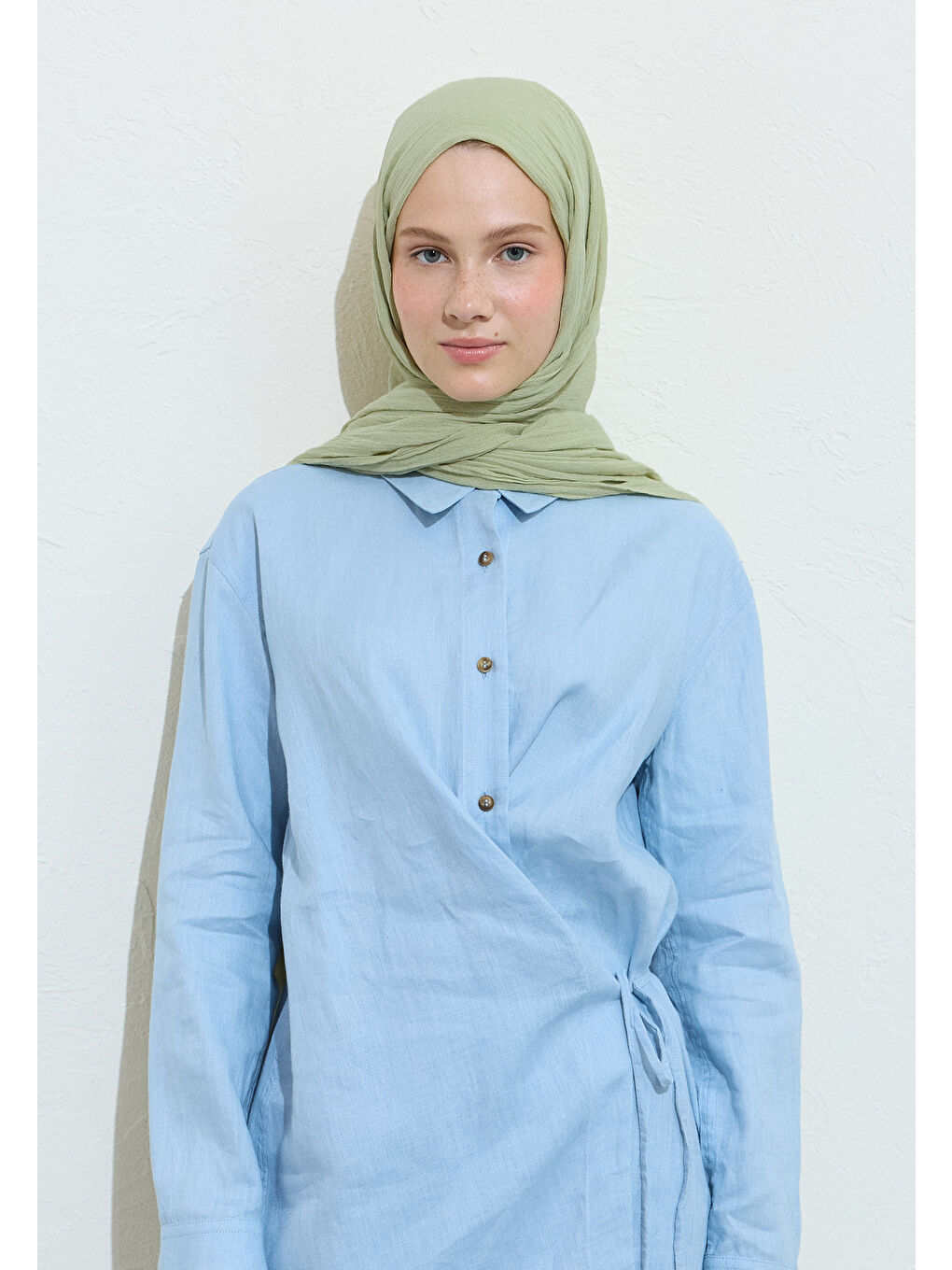 Yeşil PAMUKLU KETEN ŞAL PISTACHIO CREAM-2