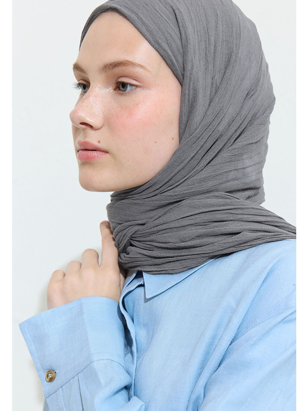 Gri PAMUKLU KETEN ŞAL POPPY SEED CAKE-3