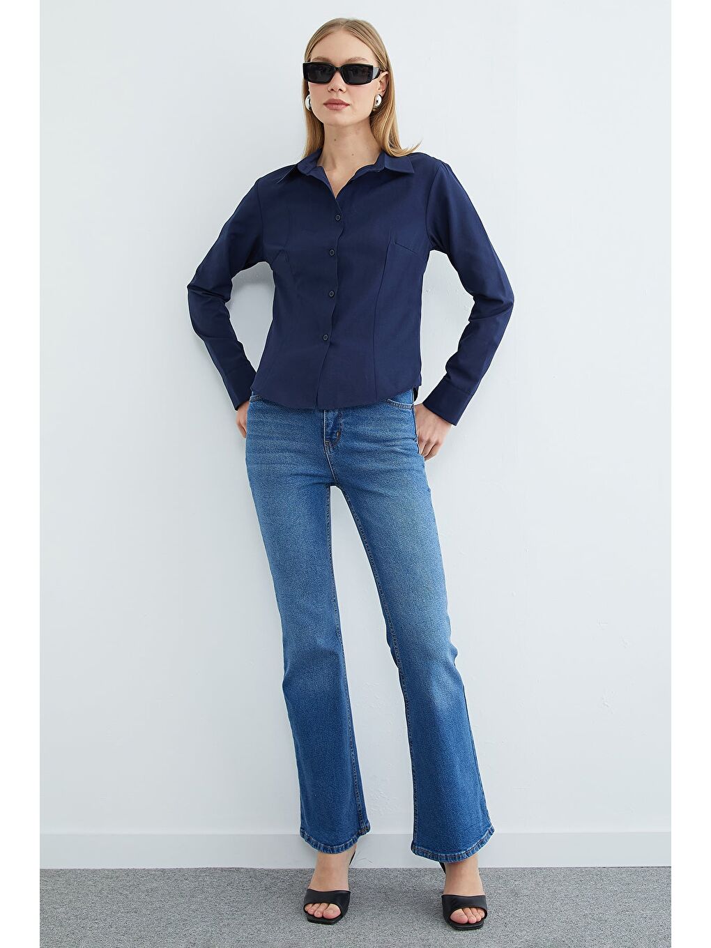 Lacivert Basic Pensli Slim Fit Gömlek-4