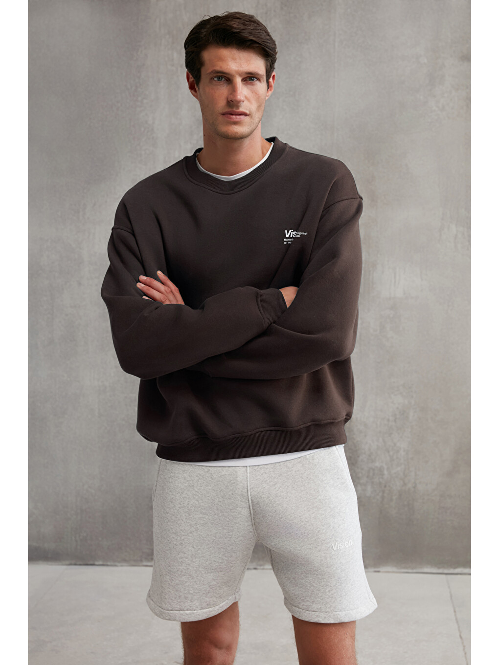 Kahverengi Ernest Erkek Organik Pamuklu Yumuşacık Baskı Detaylı Bisiklet Yaka İçi Polarlı KAHVERENGİ Sweatshirt-2