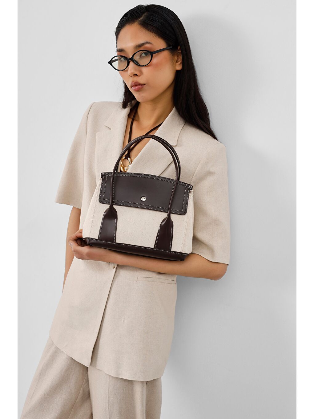 Kahverengi Suede Garnili Kanvas El Ve Çapraz Kahve-2