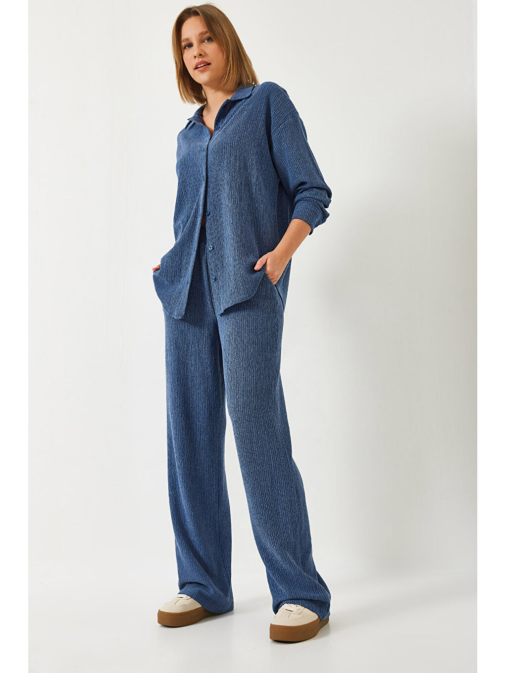 İndigo Kadın Bürümcük Kumaş Alt Üst Takım