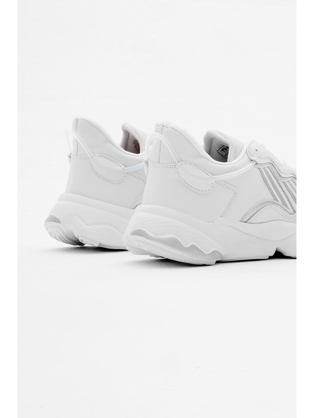 Unisex Beyaz Cilt Rahat Kalıp Yüksek Taban Şeritli Bağcıklı Spor Ayakkabı-4