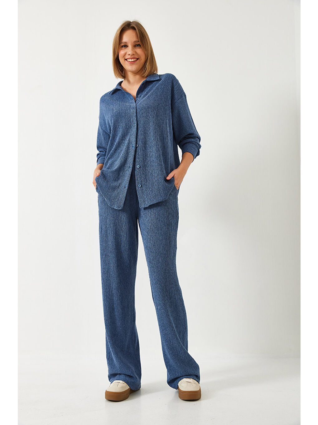 İndigo Kadın Bürümcük Kumaş Alt Üst Takım-1