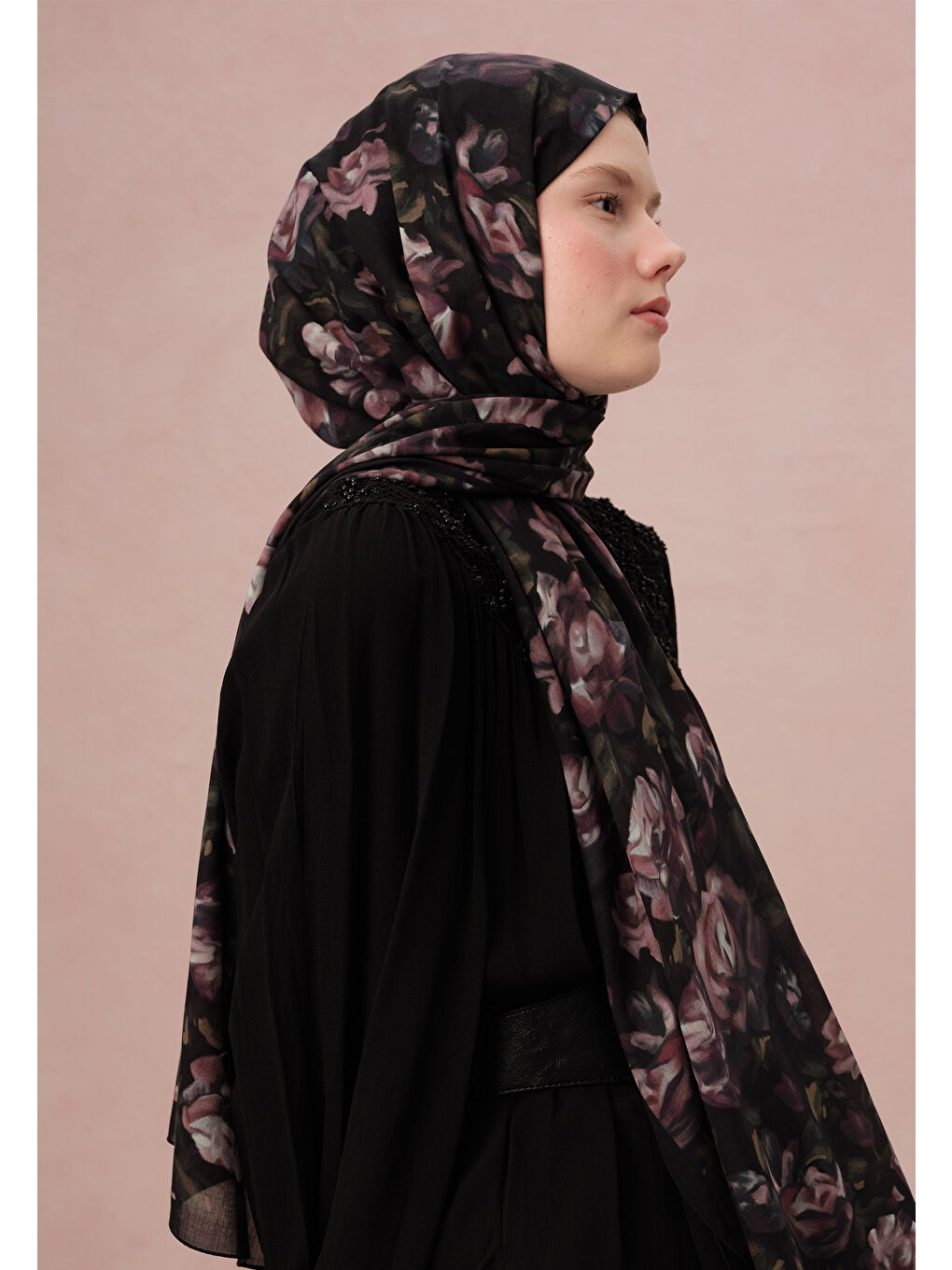 Lila Wıld Rose Desen Vual Şal Lavanta-1