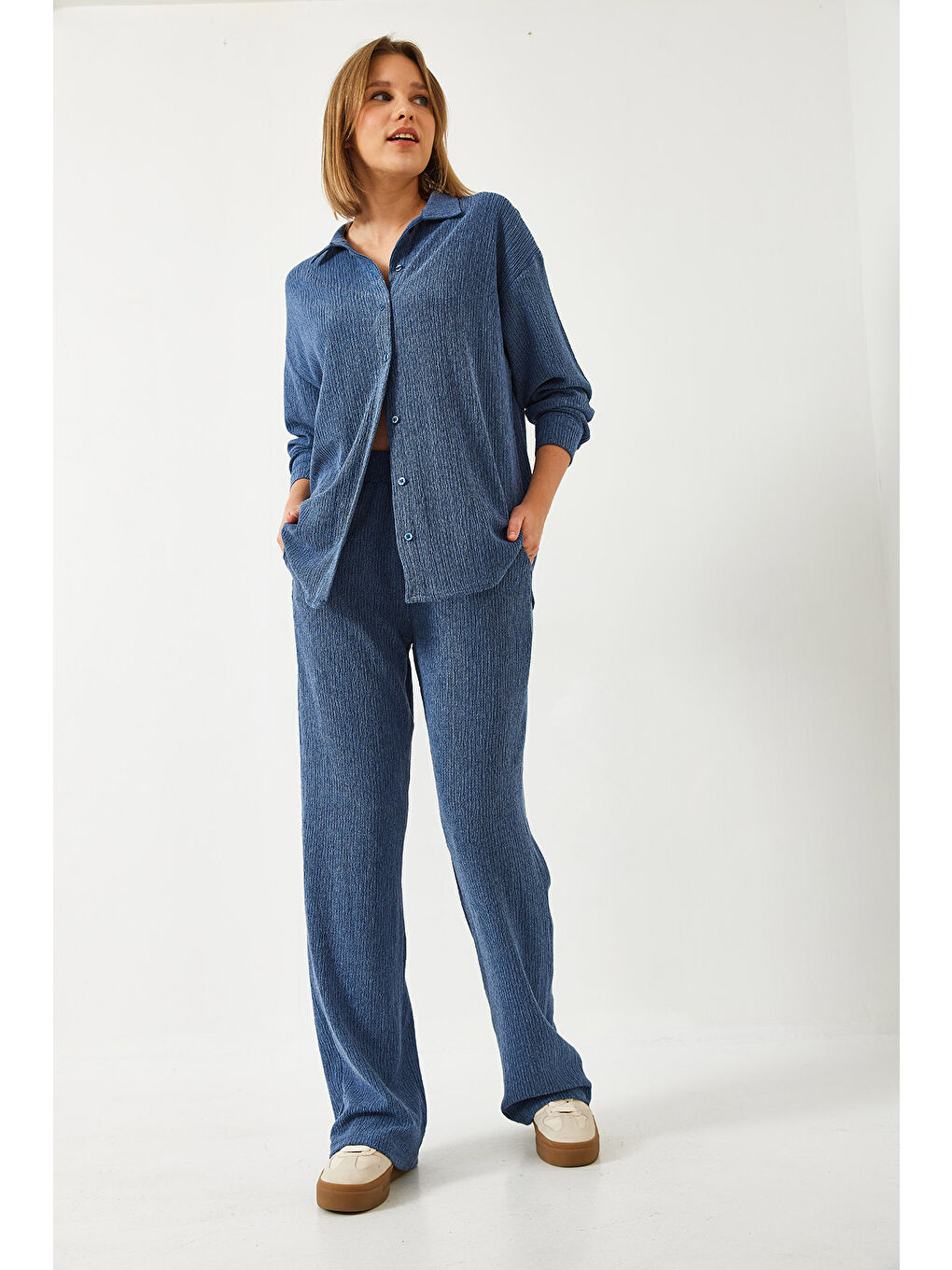 İndigo Kadın Bürümcük Kumaş Alt Üst Takım-2