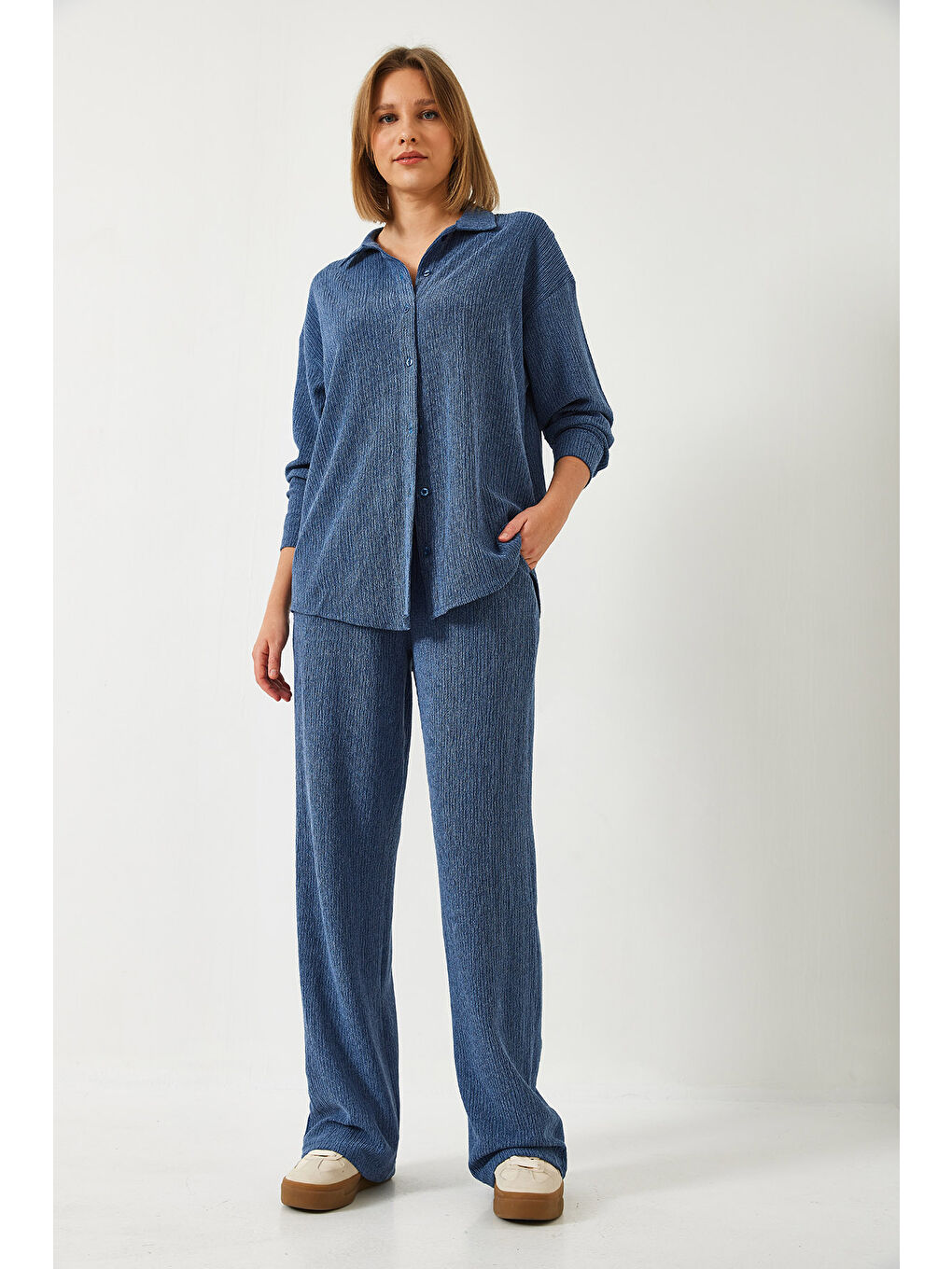 İndigo Kadın Bürümcük Kumaş Alt Üst Takım-3