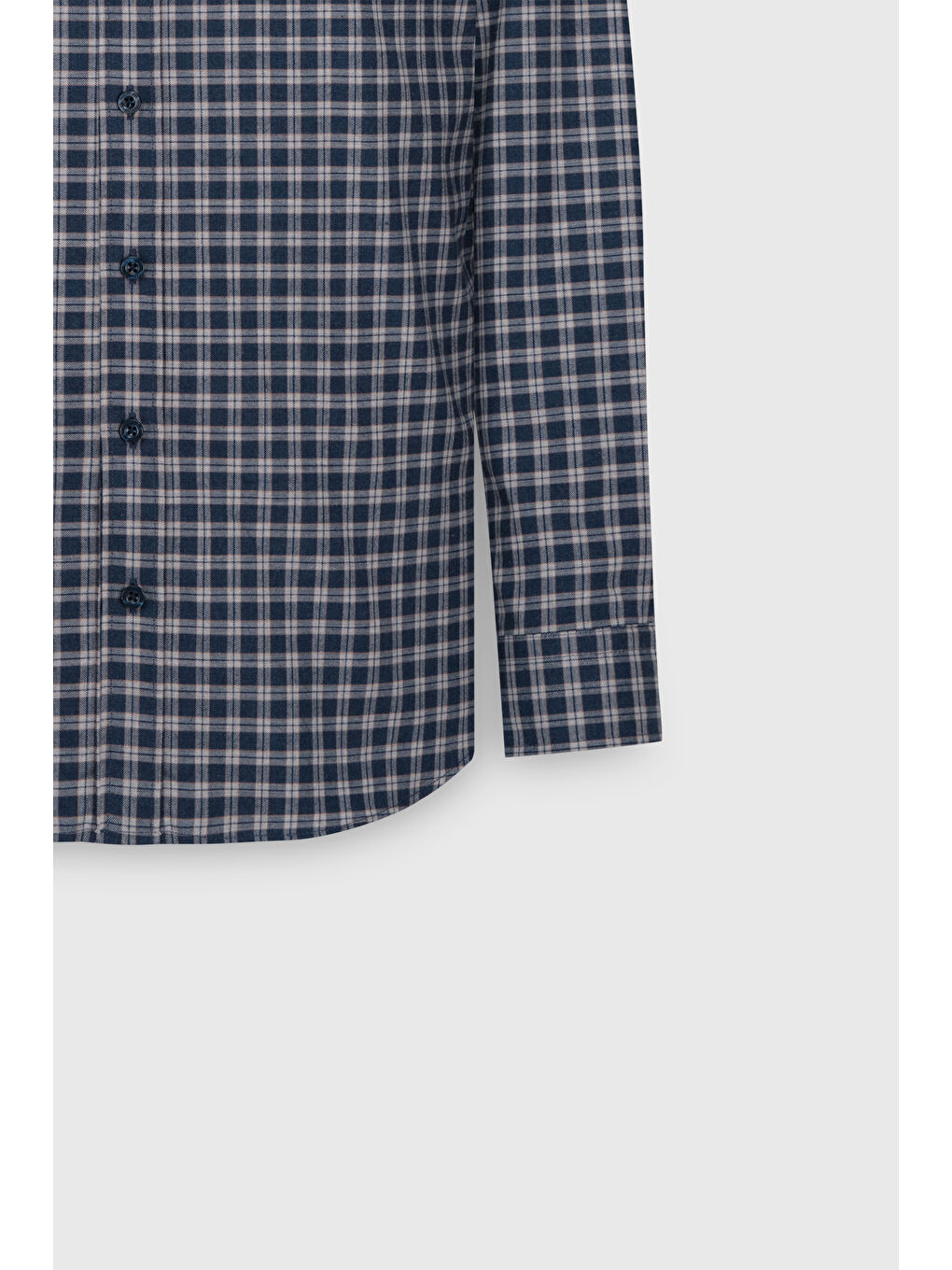 Erkek Lacivert-Bej %100 Pamuk Slim Fit Dar Kesim Düğmeli Yaka Kareli Flanel Gömlek-7