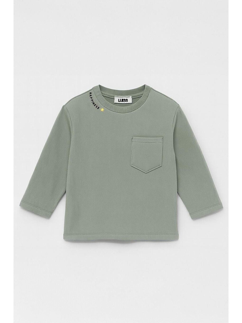 Ekru Unisex Çocuk Happiness Nakışlı Cepli Fitilli Kaşkorse Tişört