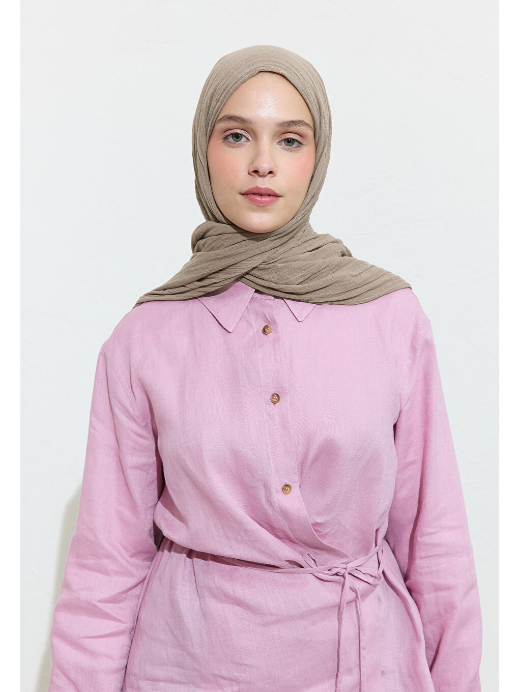 Bej PAMUKLU KETEN ŞAL FLAT WHITE-1