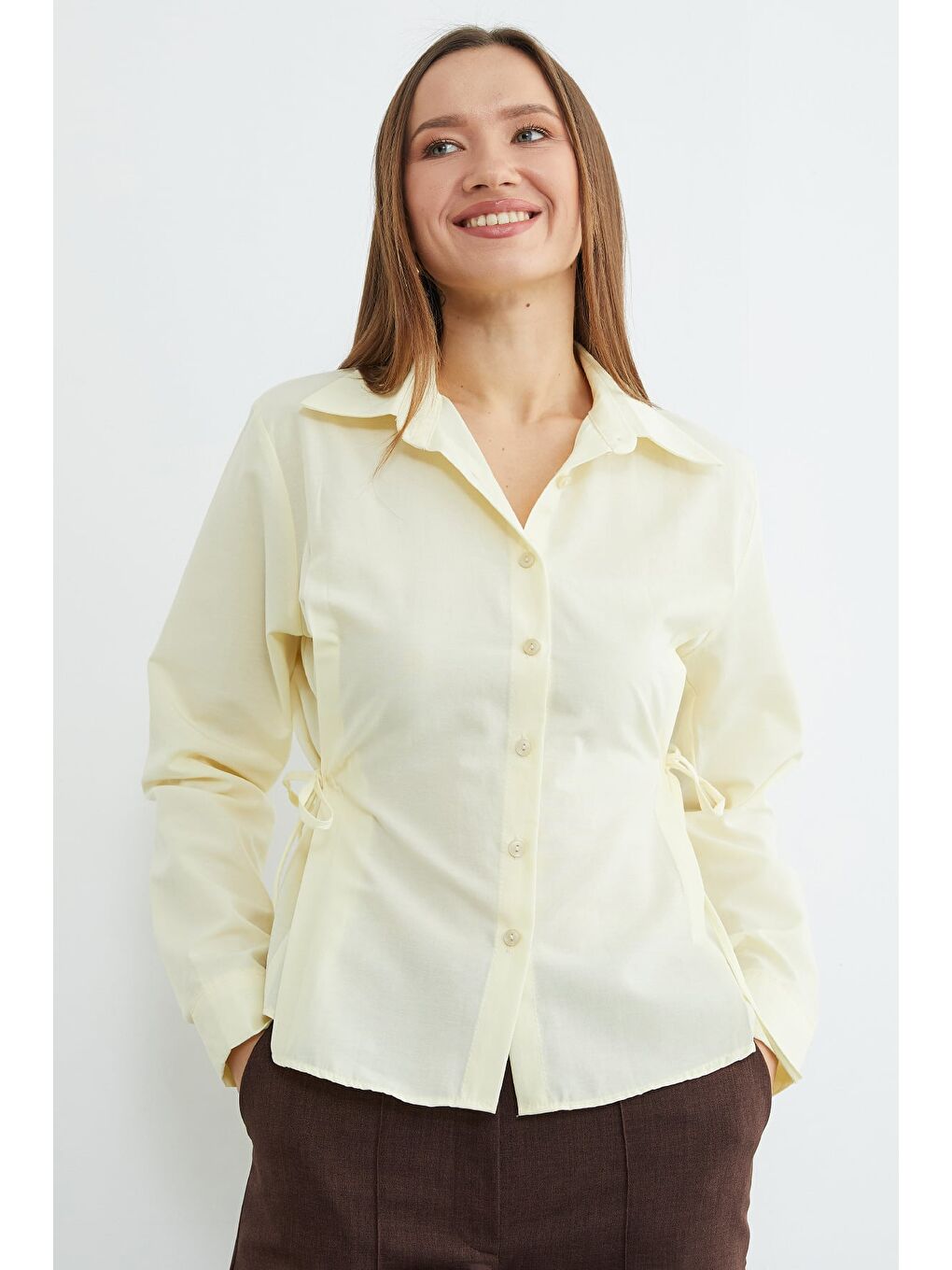 Sarı Basic Yanı Bağlama Detaylı Gömlek-3