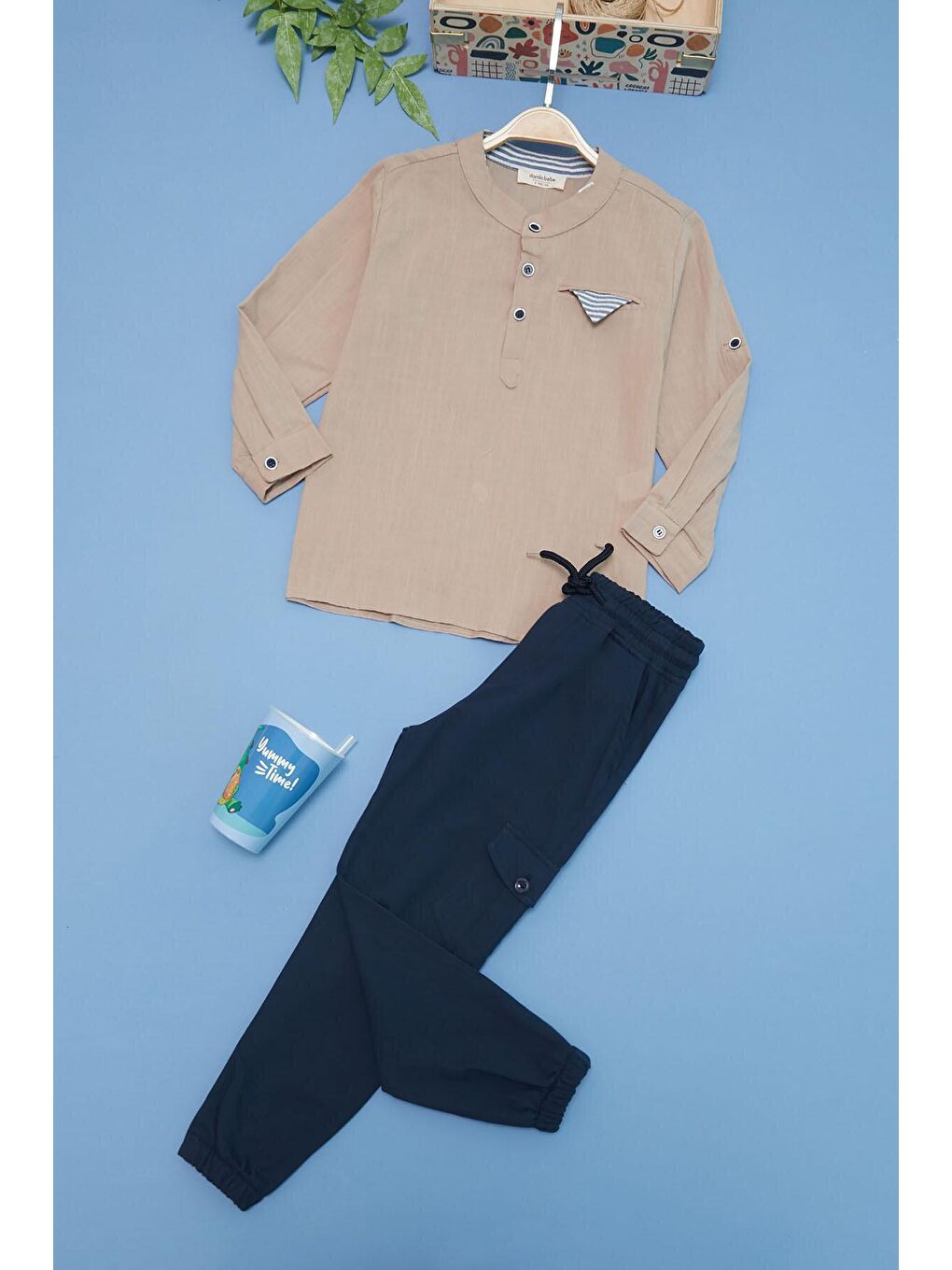 Ekru Erkek Çocuk Krem Gömlek ve Pantolonlu 2'li Takım 15128-1