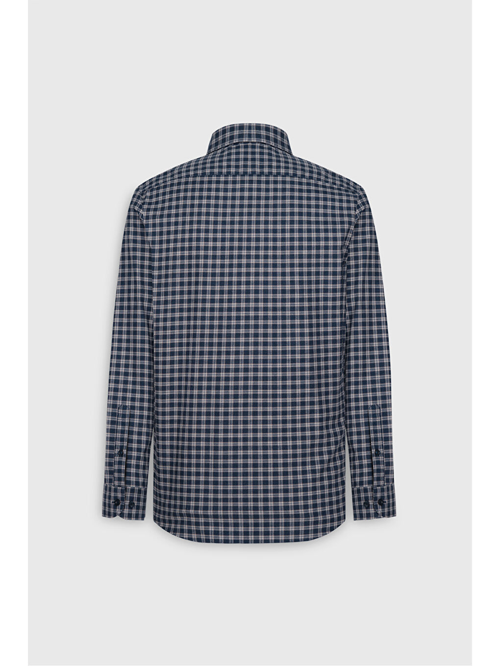 Erkek Lacivert-Bej %100 Pamuk Slim Fit Dar Kesim Düğmeli Yaka Kareli Flanel Gömlek-8