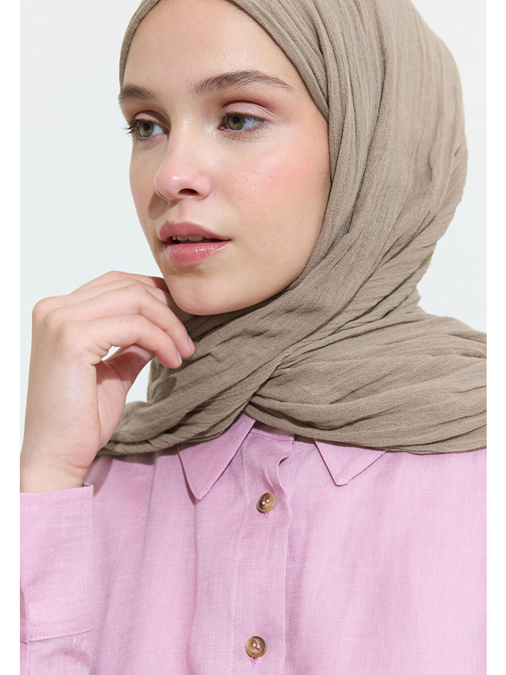 Bej PAMUKLU KETEN ŞAL FLAT WHITE-3