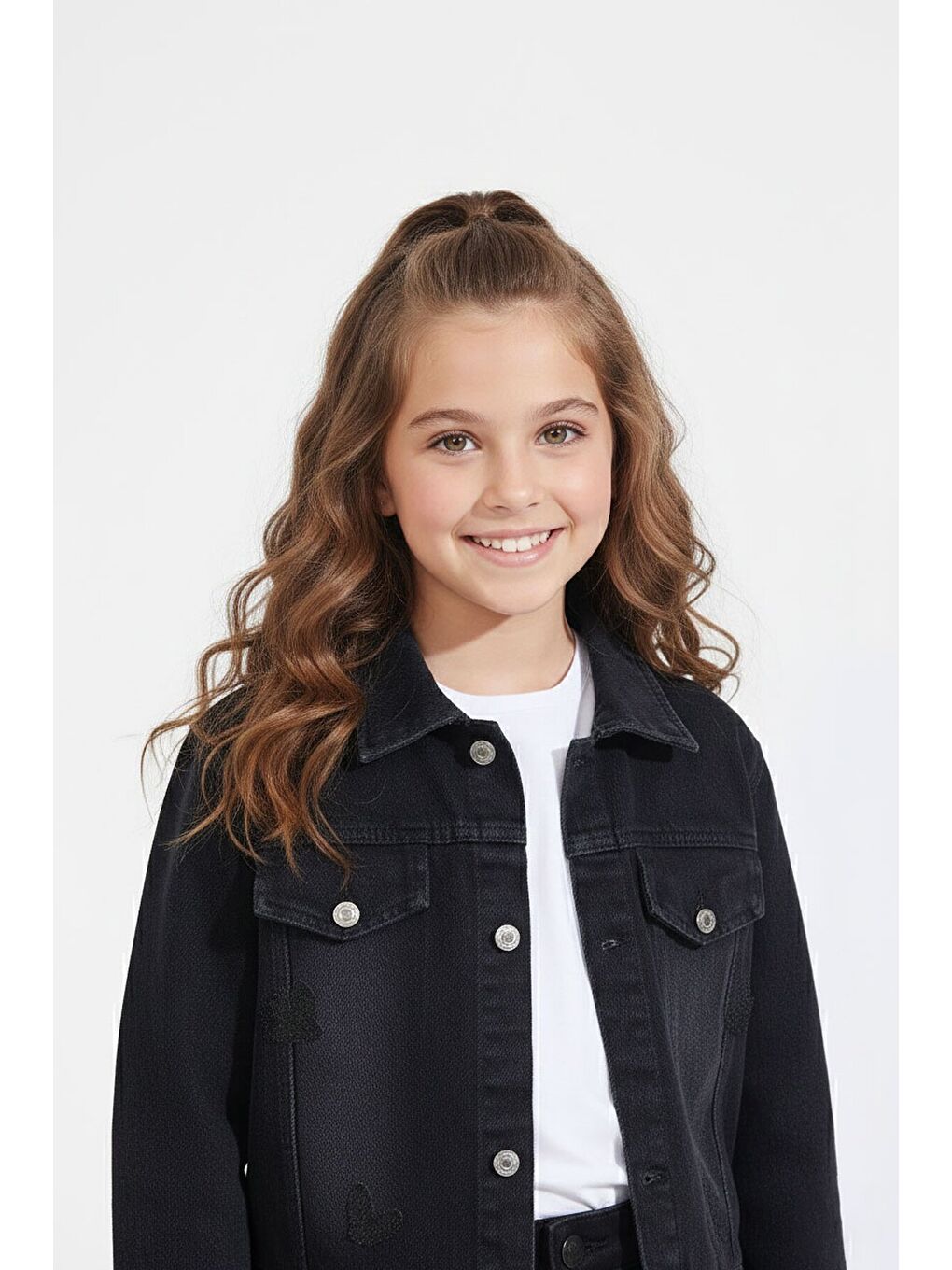 Siyah Düğmeli Ceketli Pantolonlu Kız Çocuk Jean Takım 23445-2