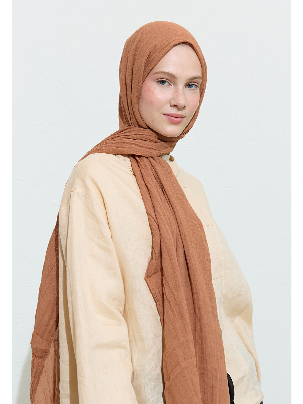 Turuncu PAMUKLU KETEN ŞAL PEACH CRUMBLE-1