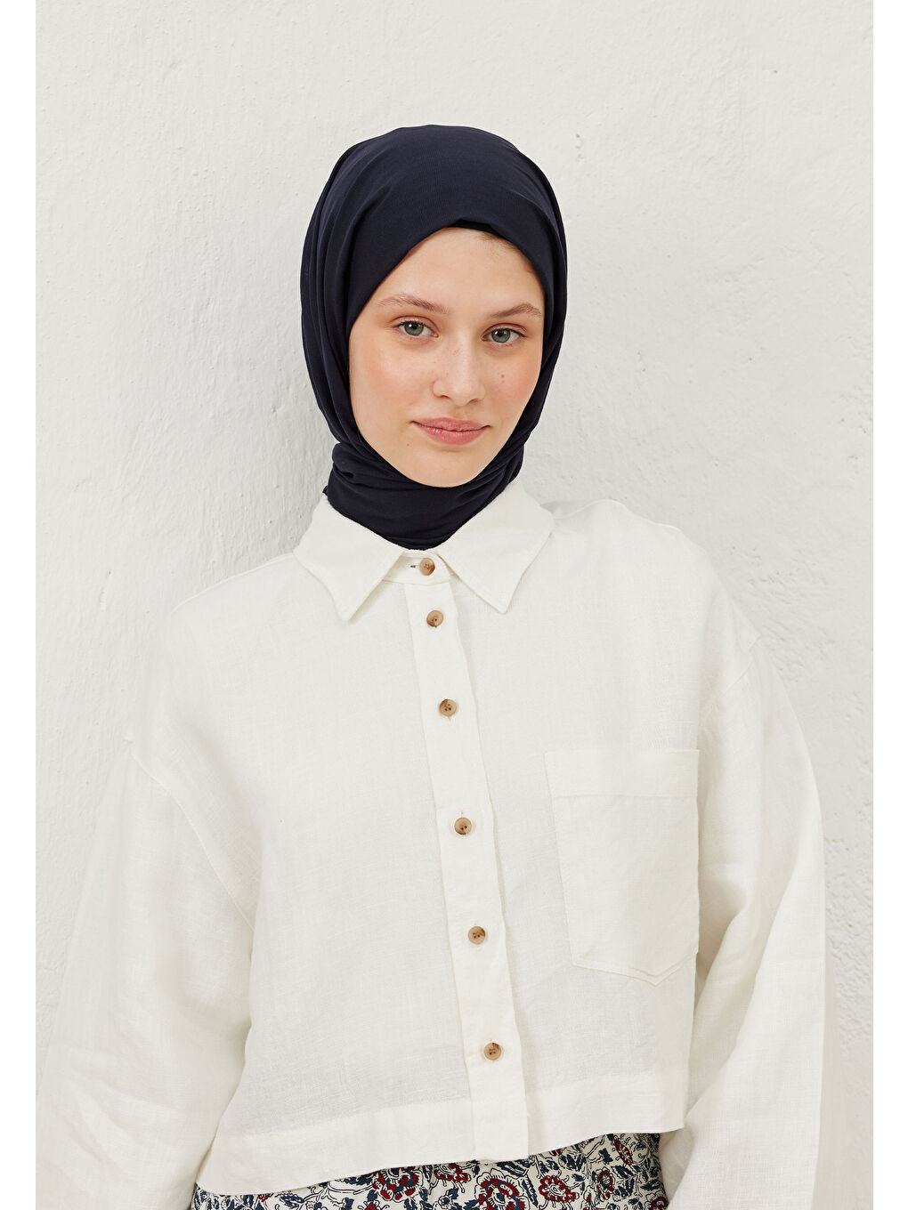 Lacivert İnce Pamuk Vual Şal Koyu Lacıvert-4