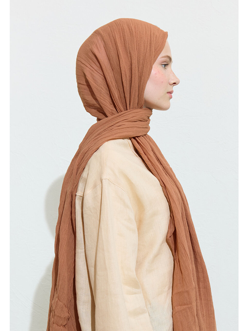 Turuncu PAMUKLU KETEN ŞAL PEACH CRUMBLE-2