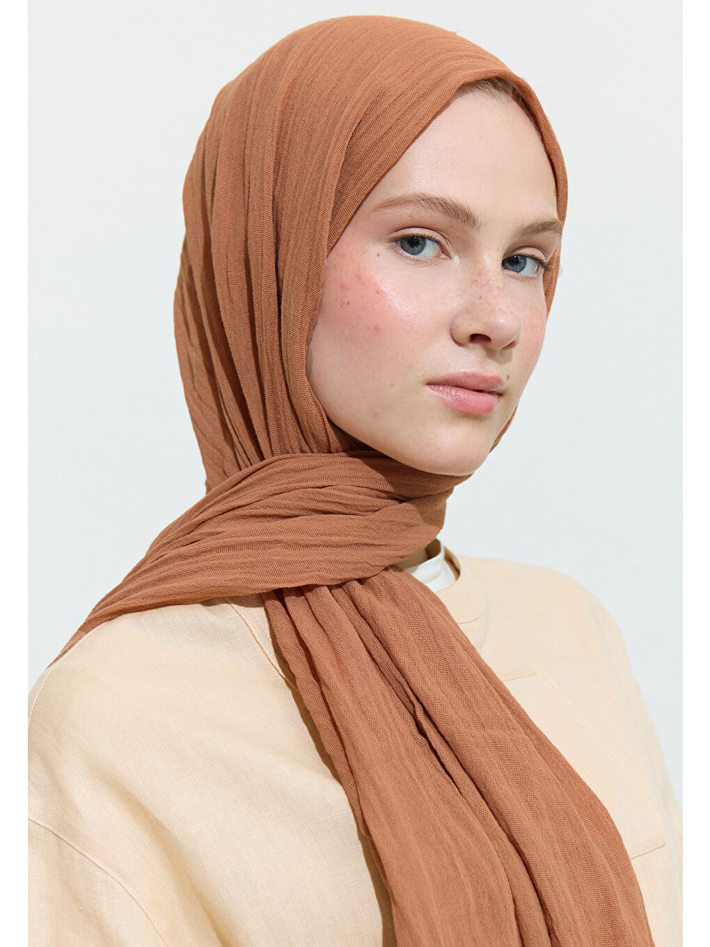 Turuncu PAMUKLU KETEN ŞAL PEACH CRUMBLE-3