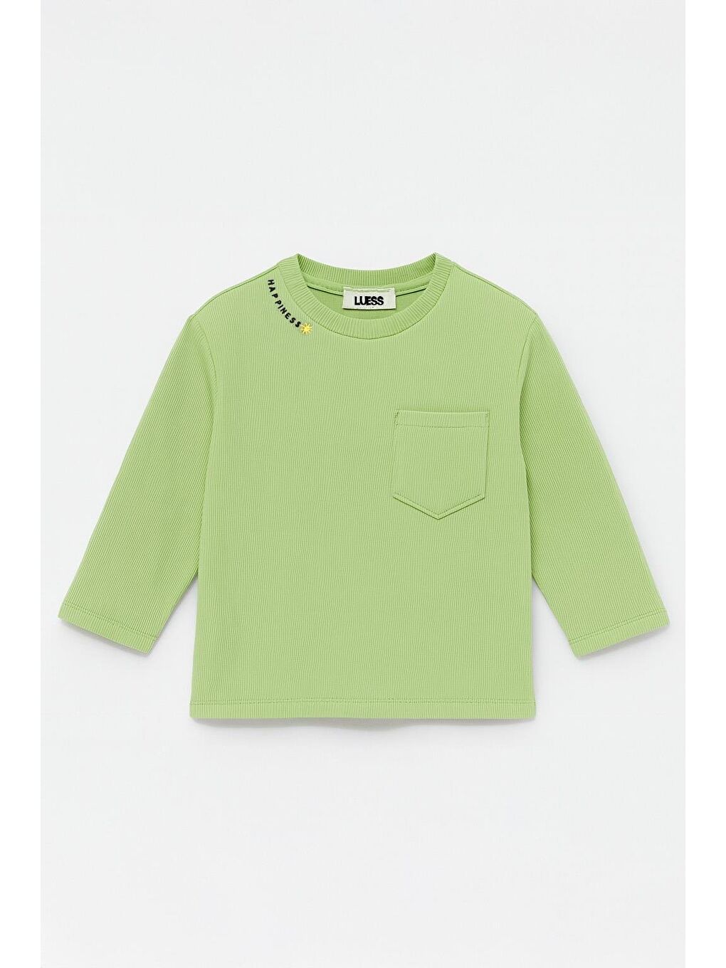 Yeşil Unisex Çocuk Happiness Nakışlı Cepli Fitilli Kaşkorse Tişört