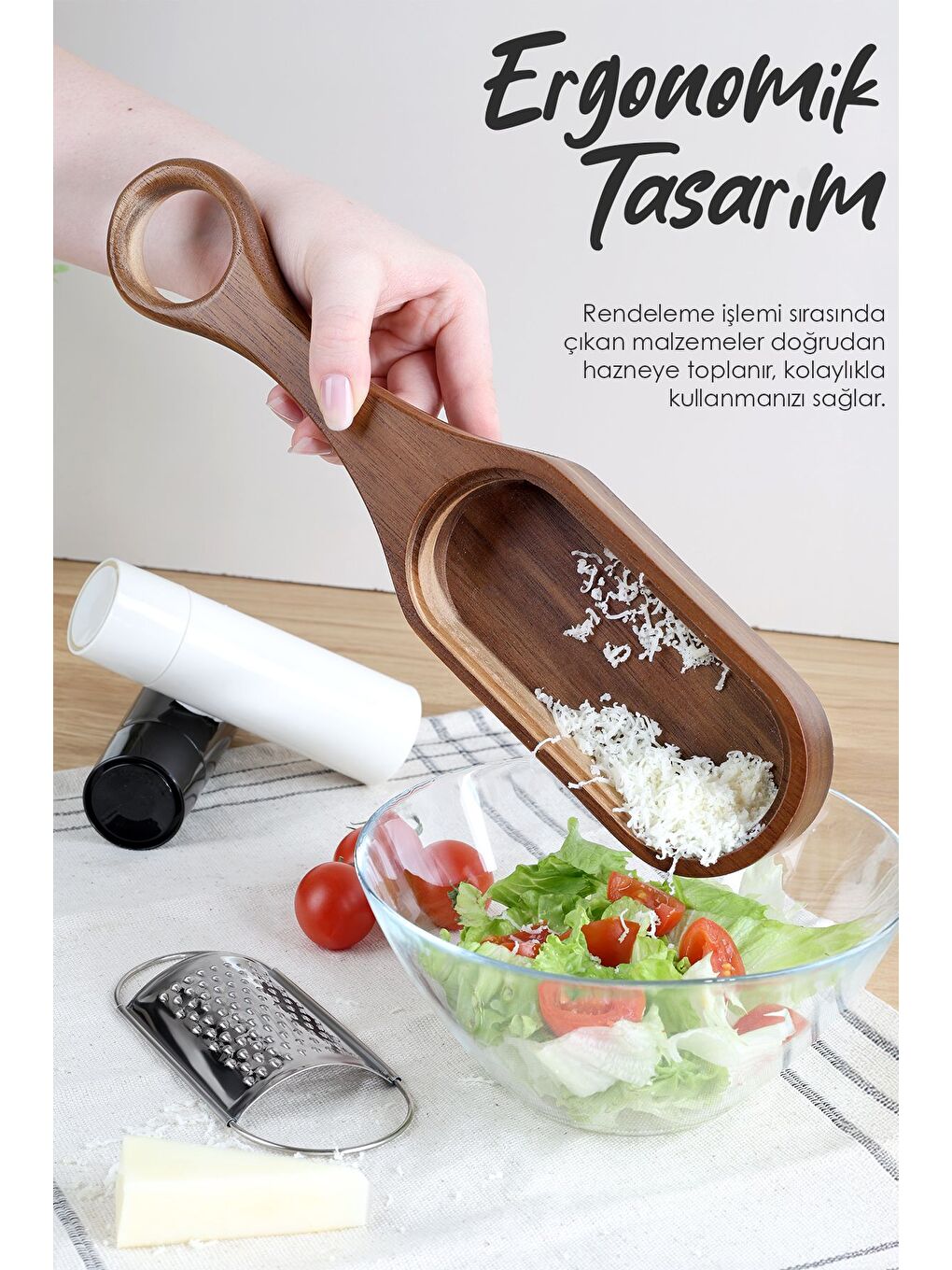 Kahverengi Akasya Saplı Hazneli Rende Peynir Limon Zencefil Sarımsak Rendesi El Rendesi-1