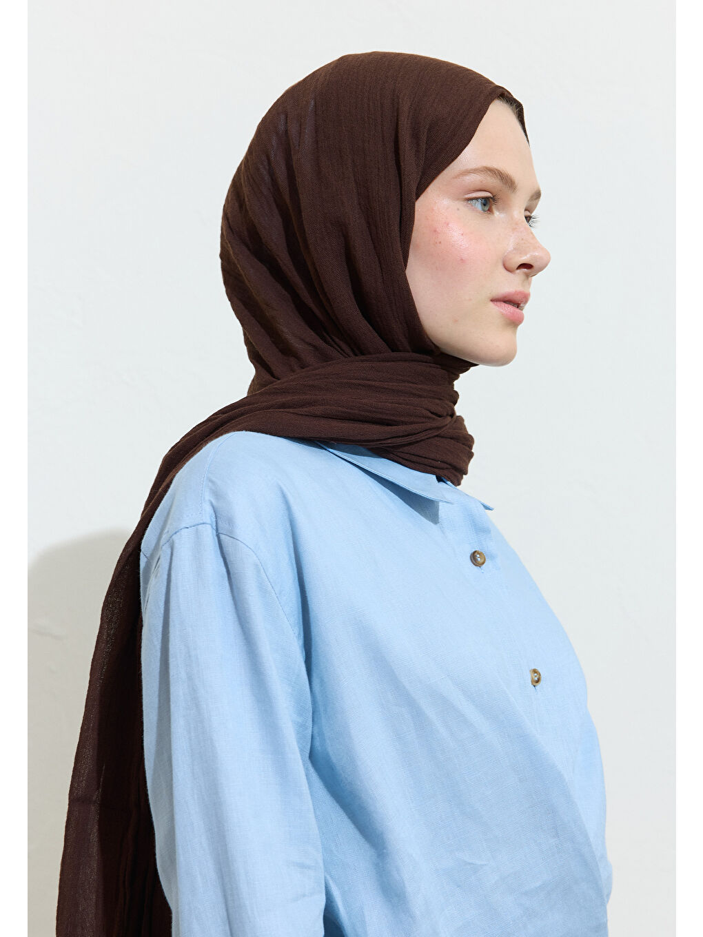 Kahverengi PAMUKLU KETEN ŞAL DARK CHOCOLATE MOUSSE-1