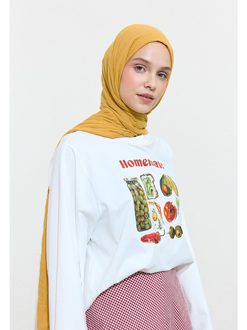 Sarı PAMUKLU KETEN ŞAL HONEYCOMB-3