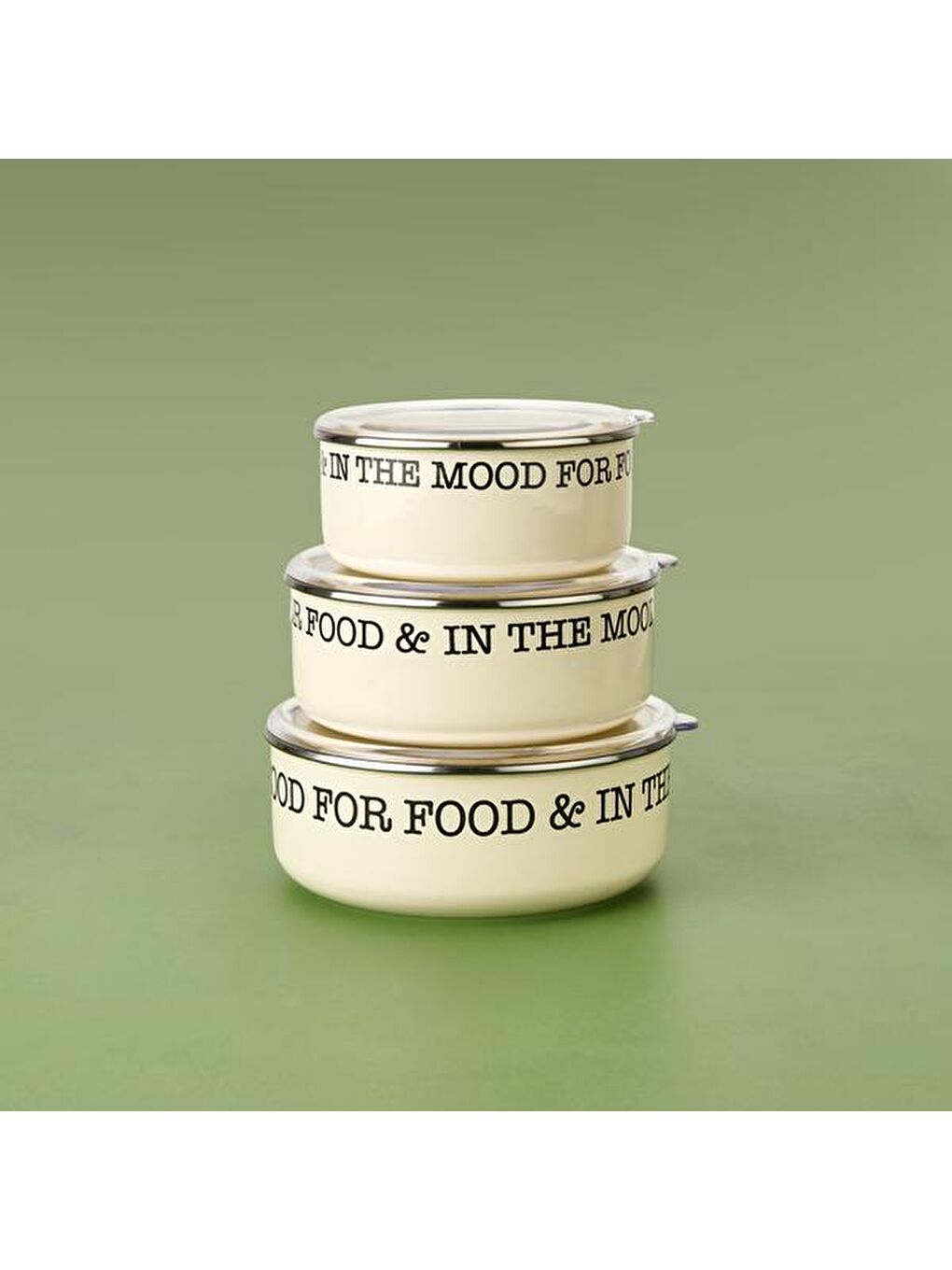 Ekru 3'lü Emaye Saklama Kabı - Krem