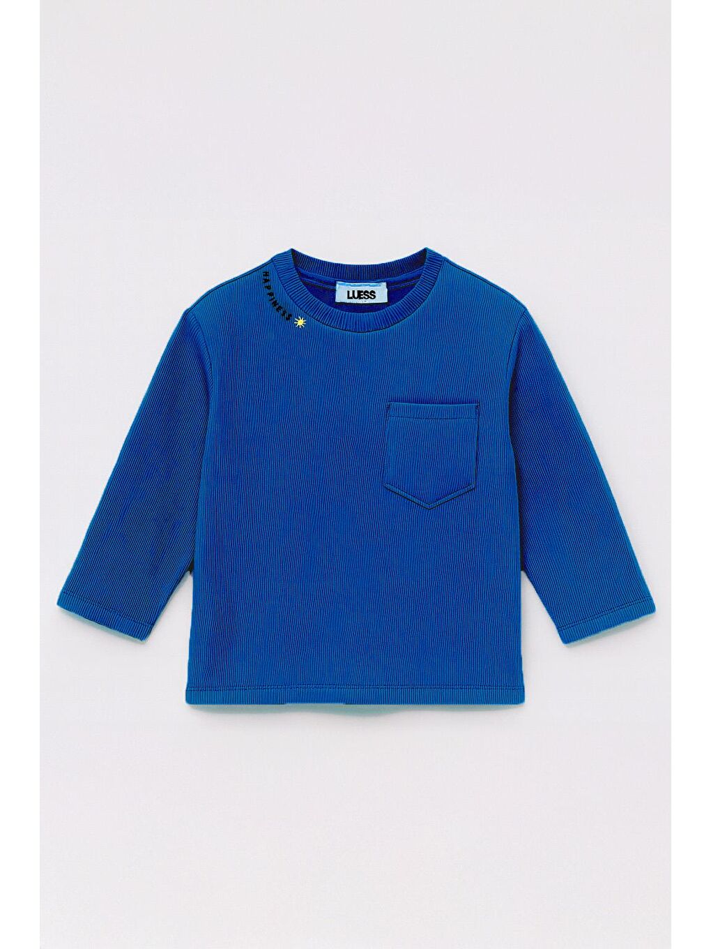 Lacivert Unisex Çocuk Happiness Nakışlı Cepli Fitilli Kaşkorse Tişört