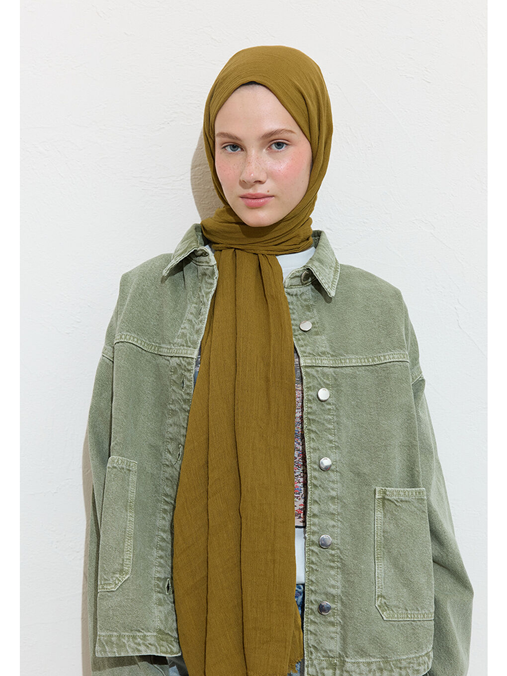 Kahverengi PAMUKLU KETEN ŞAL WALNUT COOKIE-1