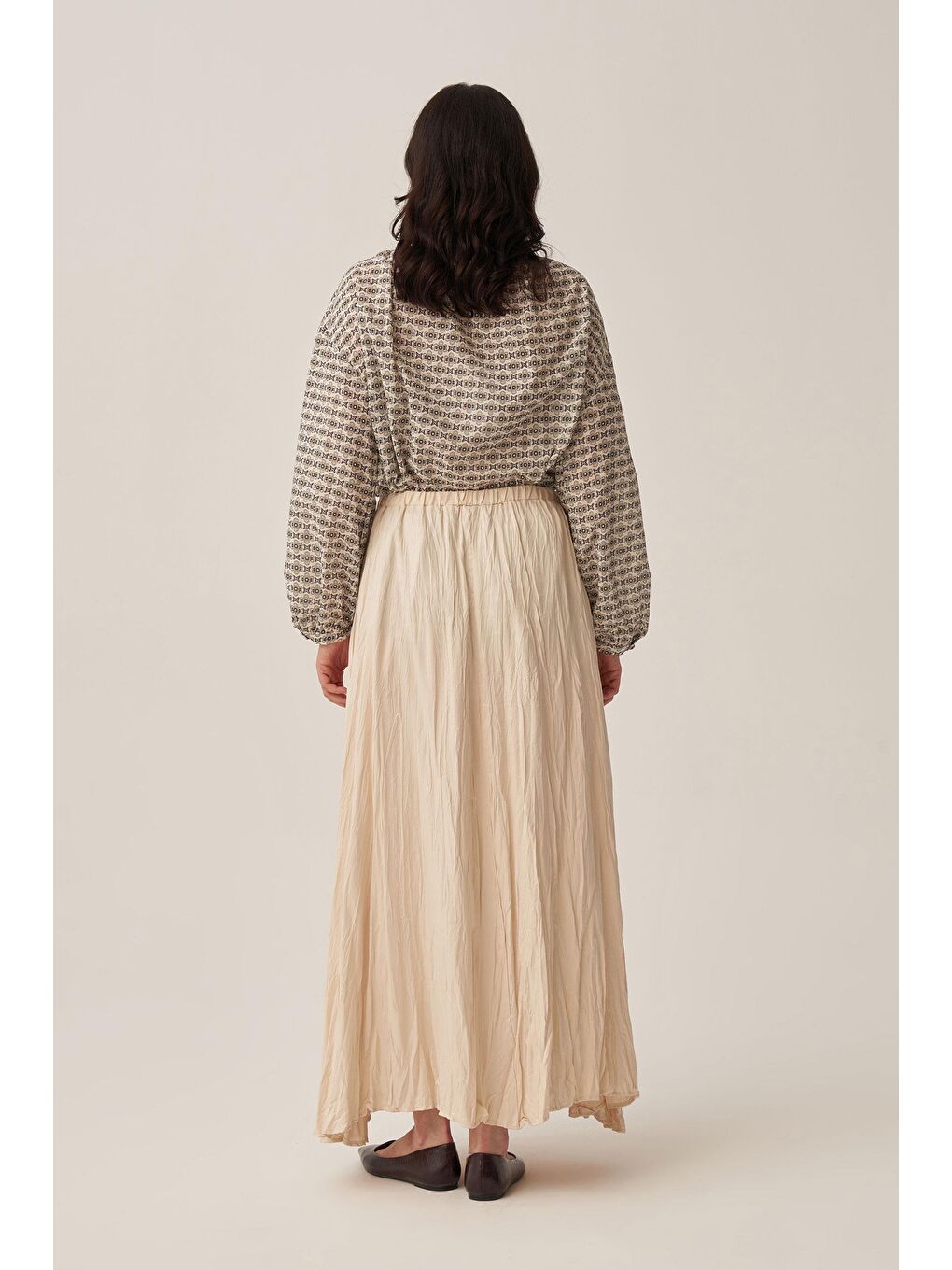 Ekru-Kraşlı Lastikli Basic Etek-4