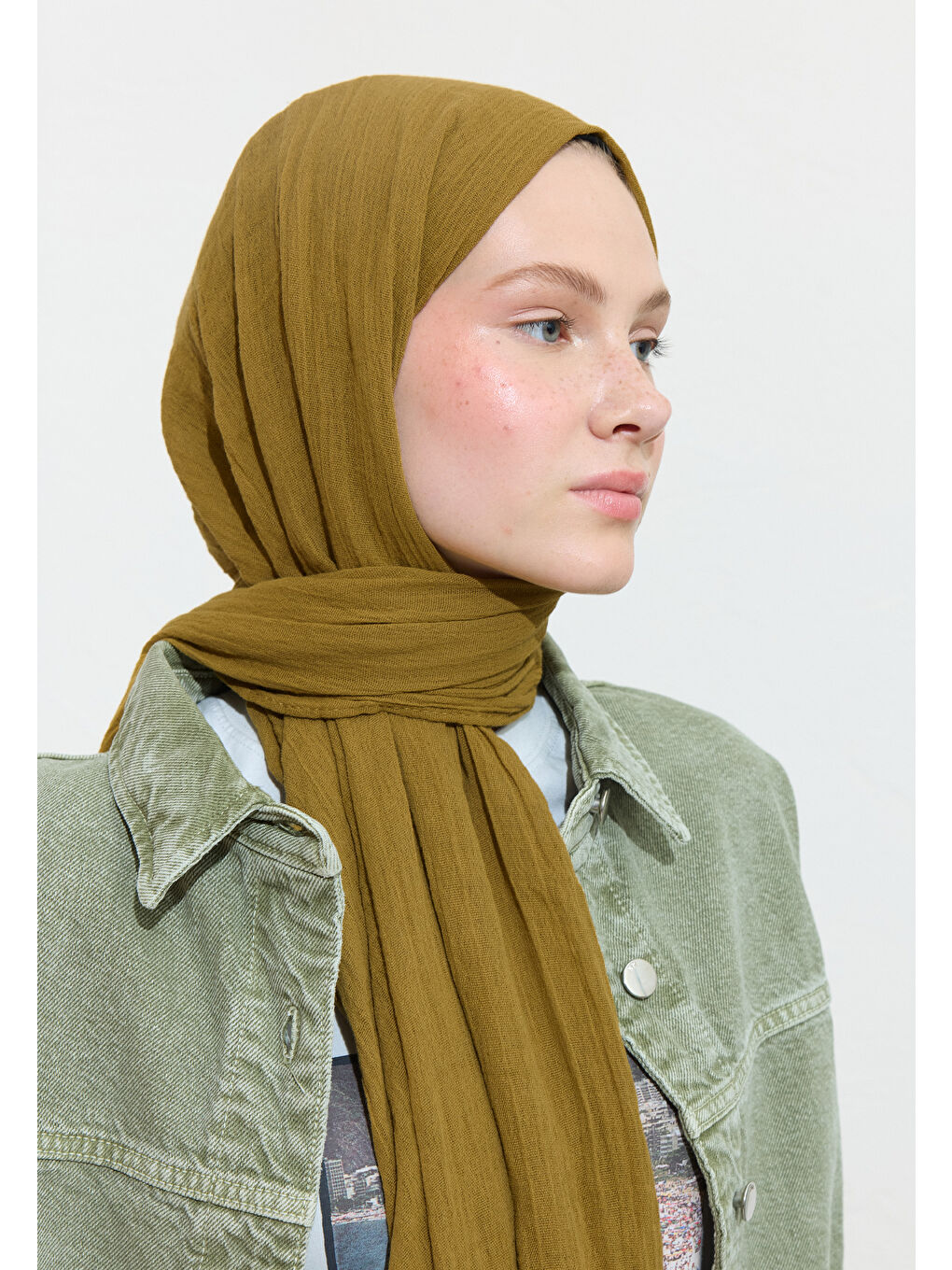 Kahverengi PAMUKLU KETEN ŞAL WALNUT COOKIE-2