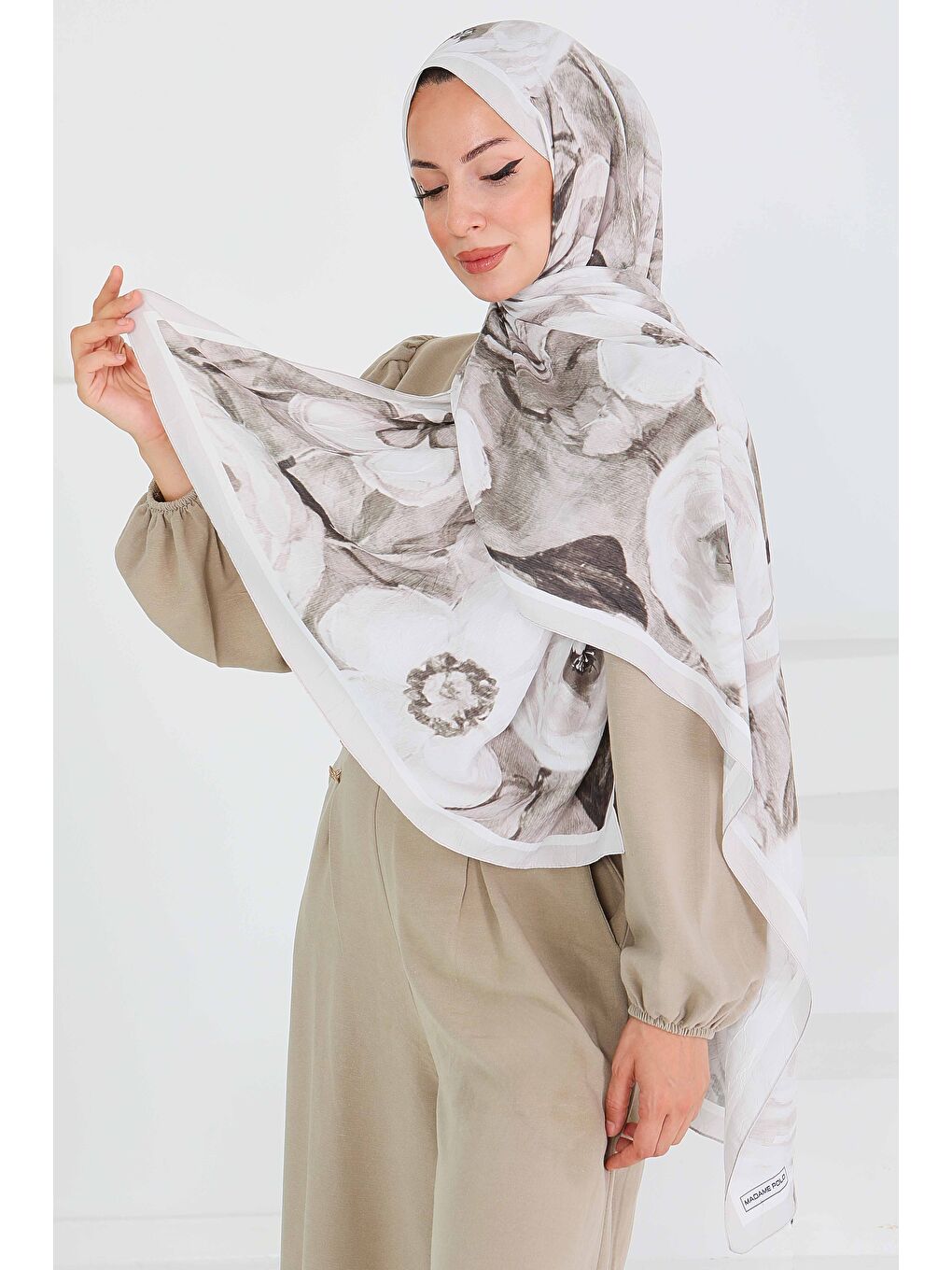 Desenli Bambu Kare Şal Haki - 27523