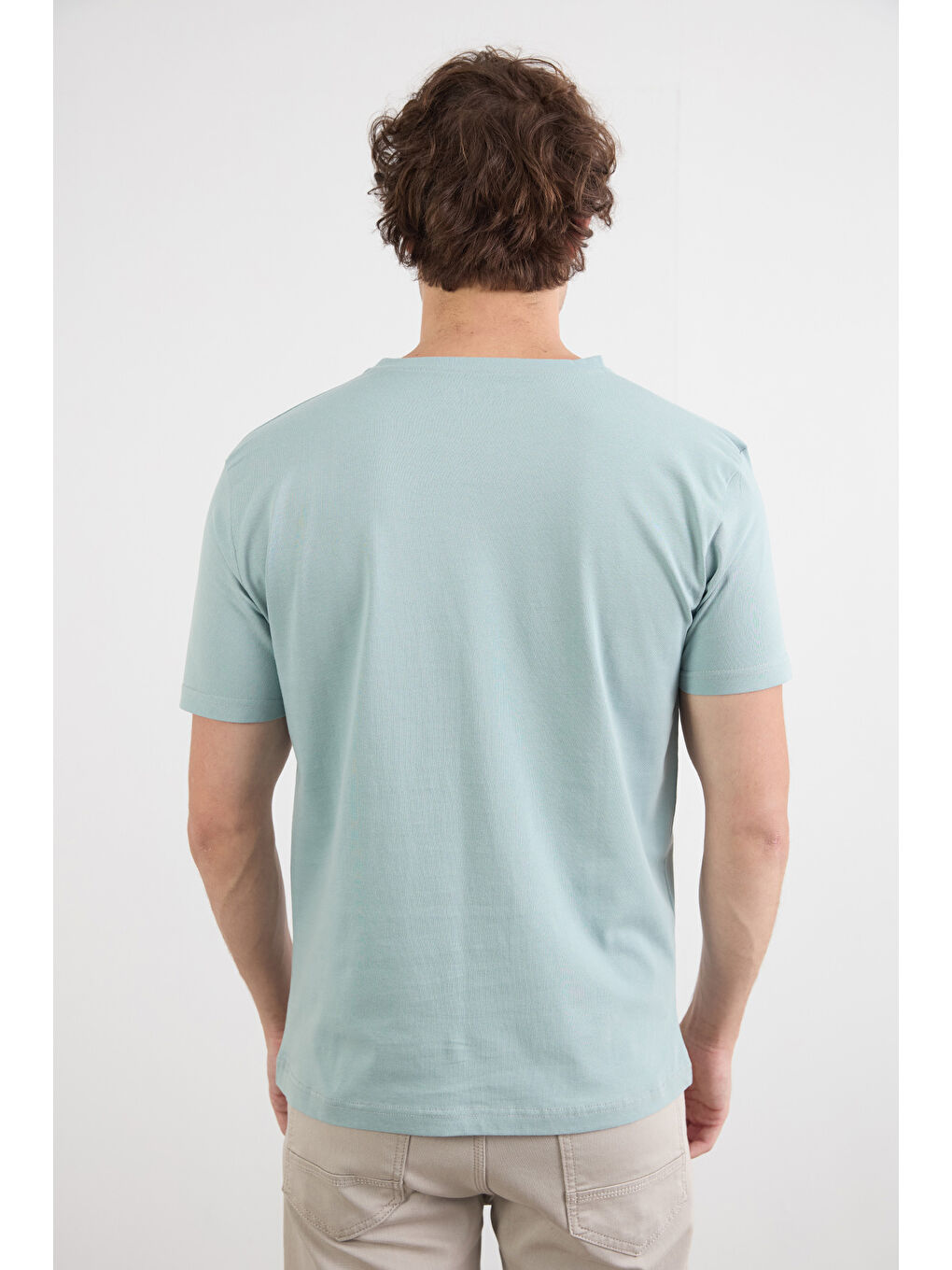 Yeşil Los Angeles Yazı Baskılı Bisiklet Yaka Tişört-3