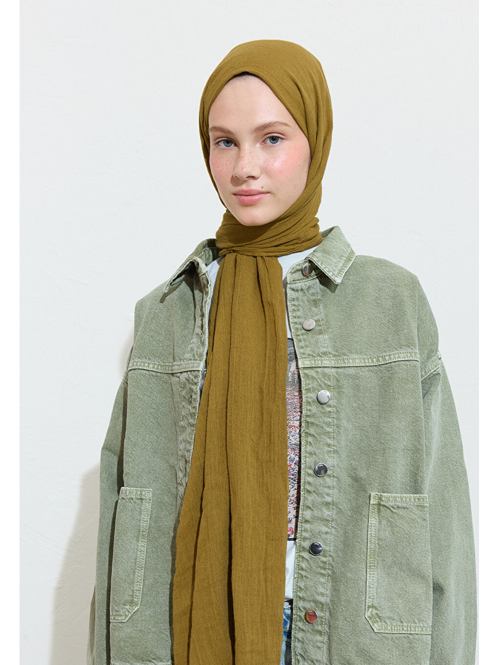 Kahverengi PAMUKLU KETEN ŞAL WALNUT COOKIE-3