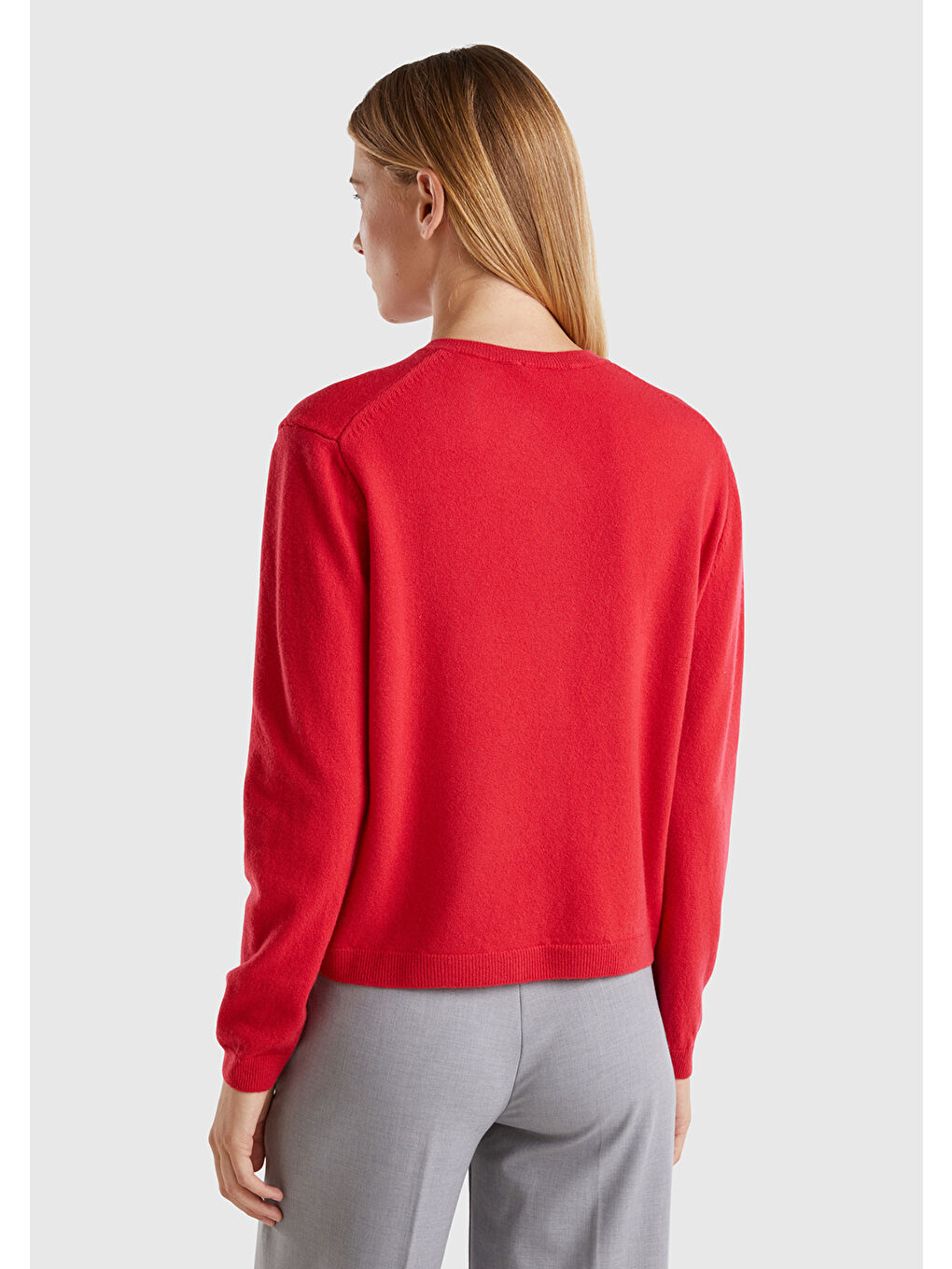 Kırmızı Kadın Vişne Bisiklet Yaka %İnci Düğmeli Merino Hırka-1