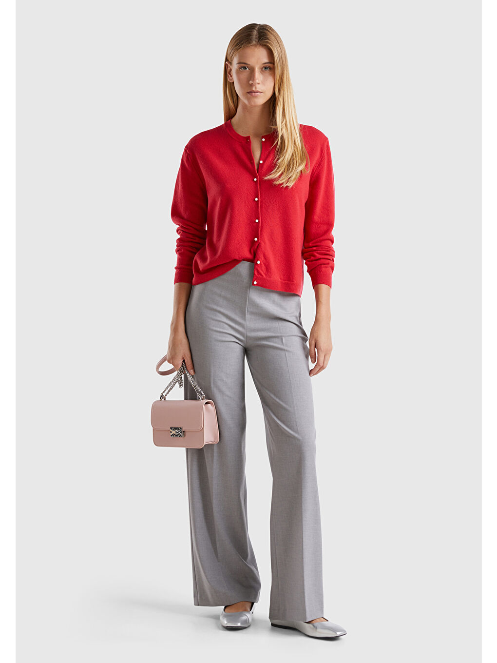 Kırmızı Kadın Vişne Bisiklet Yaka %İnci Düğmeli Merino Hırka-2