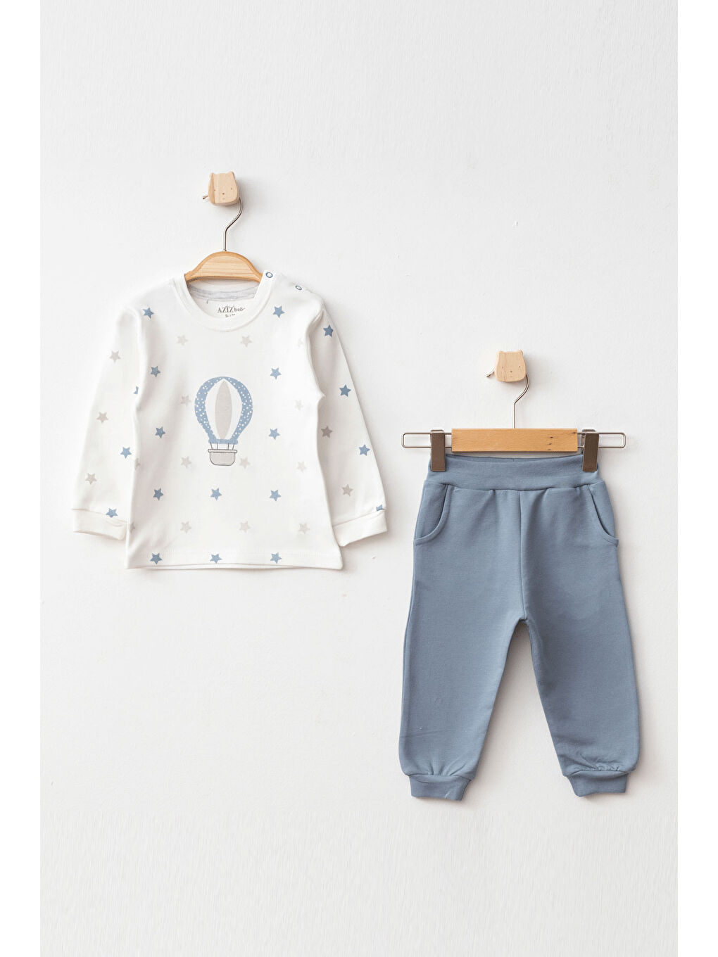 Yeşil Erkek Bebek Balon Desenli Sweatshirt Pantolon T-shirt 3'lü Alt Üst Bebek Takımı 3Ay - 36Ay-1