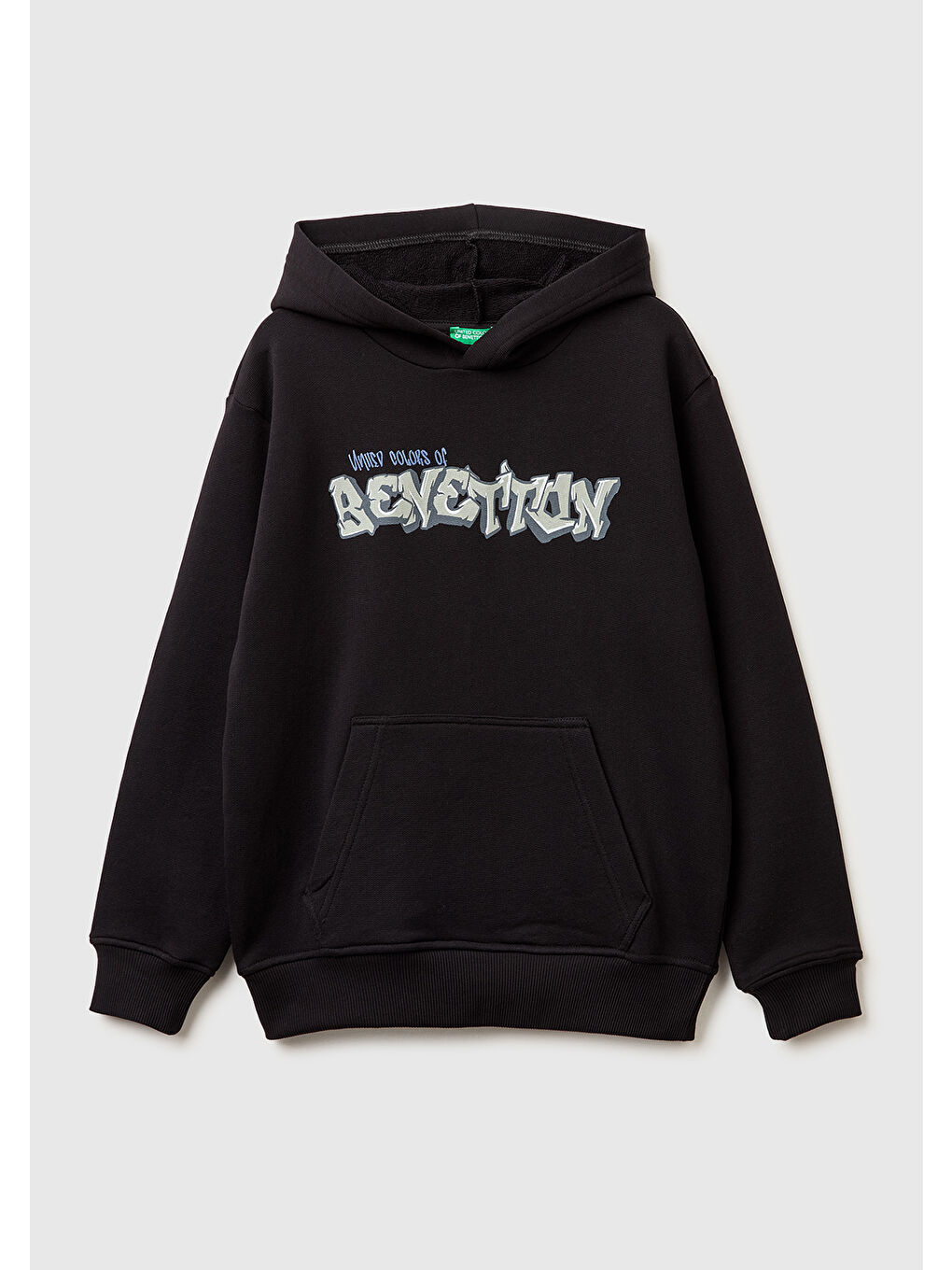 Erkek Çocuk Siyah Önü Logo Baskılı Kanguru Cepli Kapüşonlu Sweatshirt