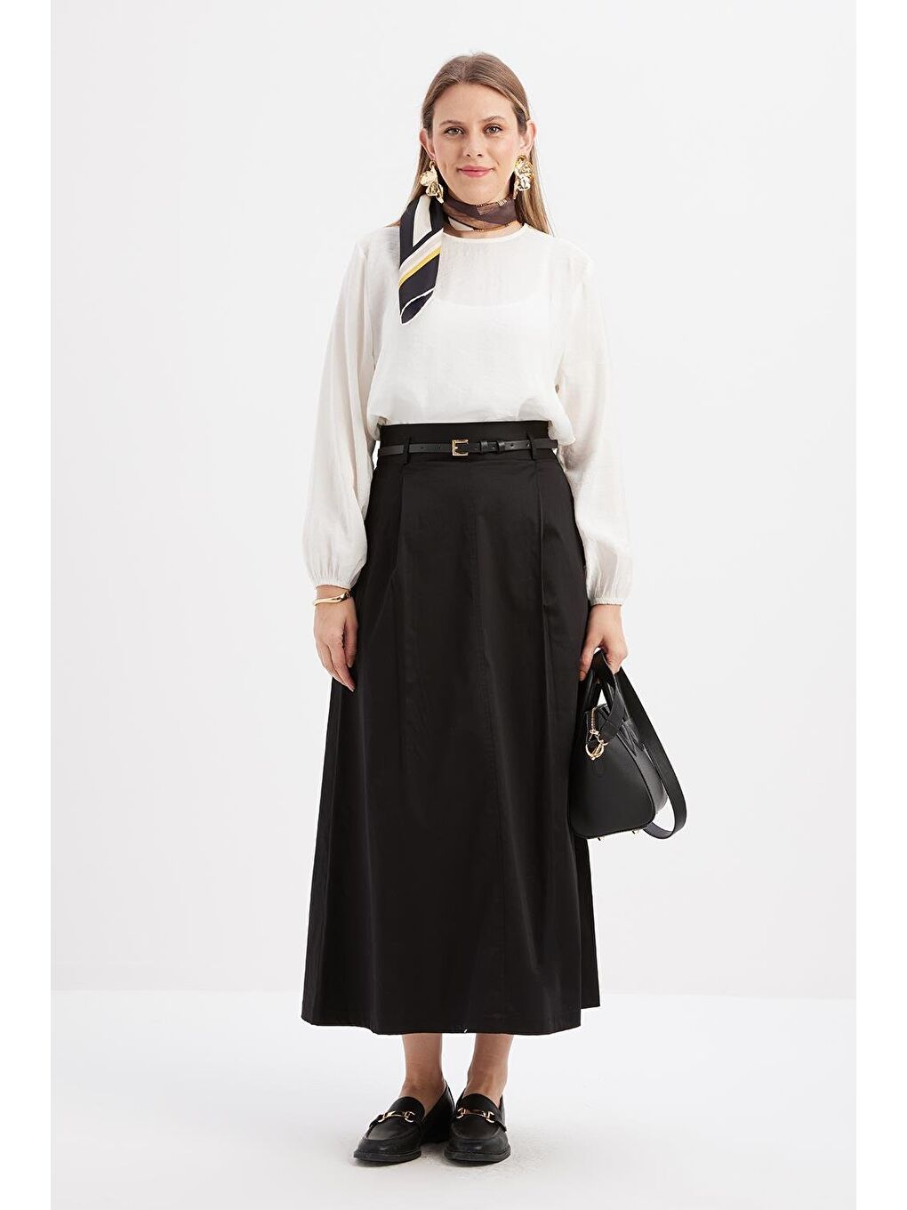 Siyah-Beli Kemerli Elastanlı Çan Etek-1