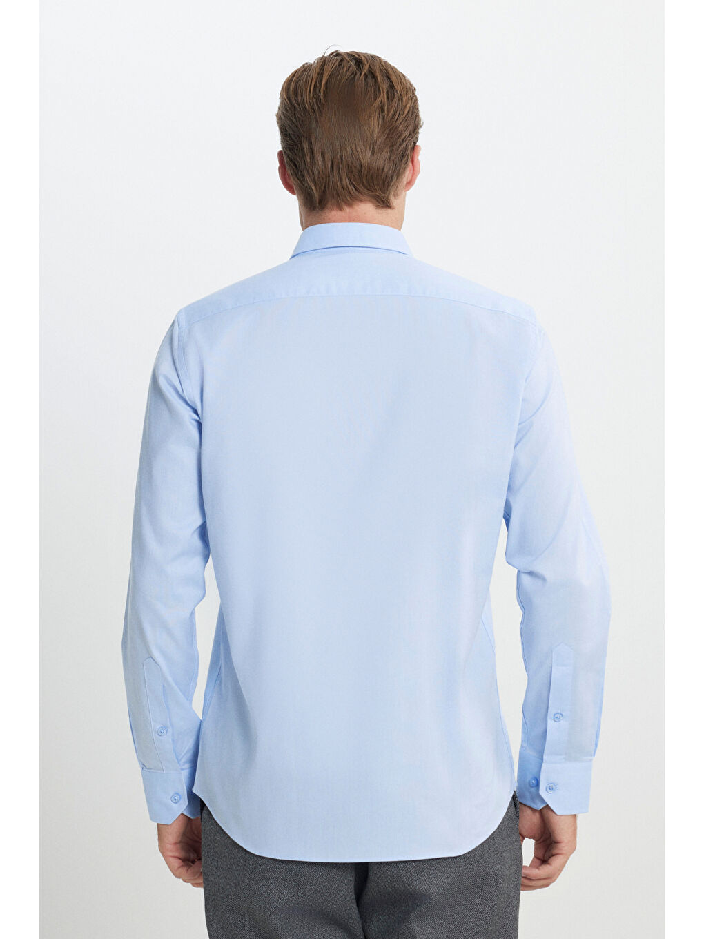 Erkek Mavi %100 Pamuk Slim Fit Dar Kesim Düğmeli Yaka Oxford Gömlek-4