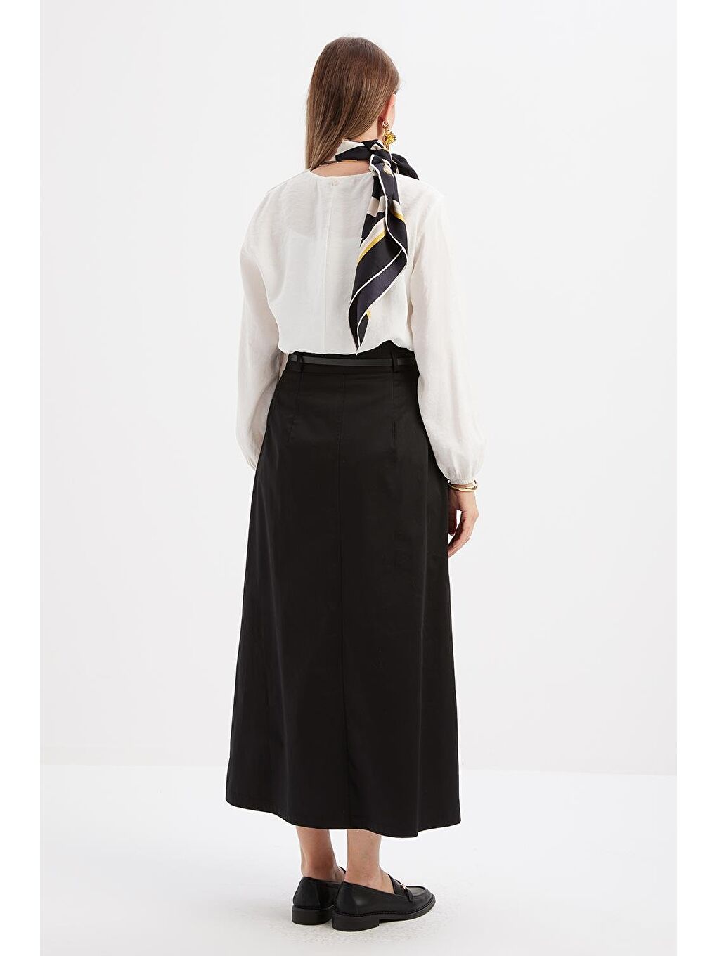 Siyah-Beli Kemerli Elastanlı Çan Etek-3