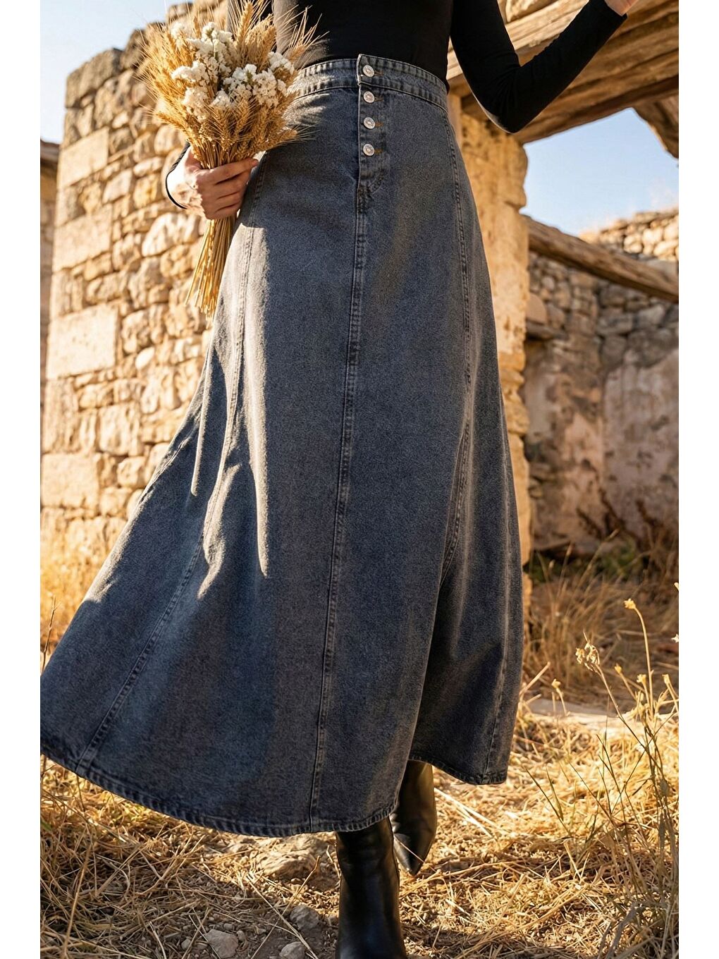 Lacivert Tesettür Jean Jean Etek