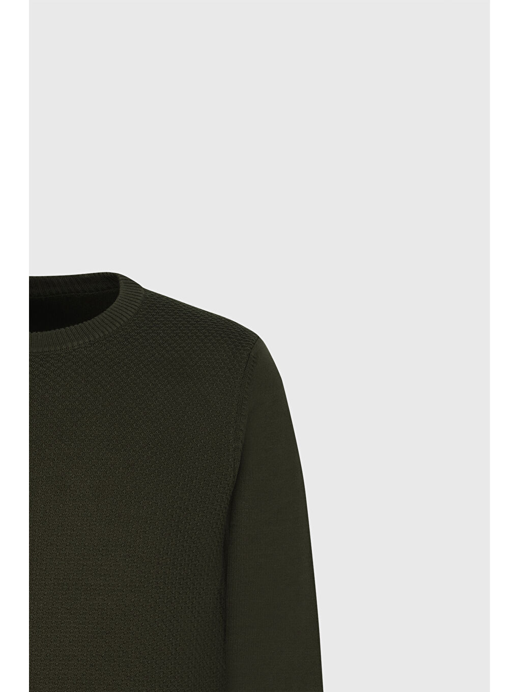 Erkek Haki Pamuklu Standart Fit Normal Kesim Bisiklet Yaka Jakarlı Triko Kazak-6