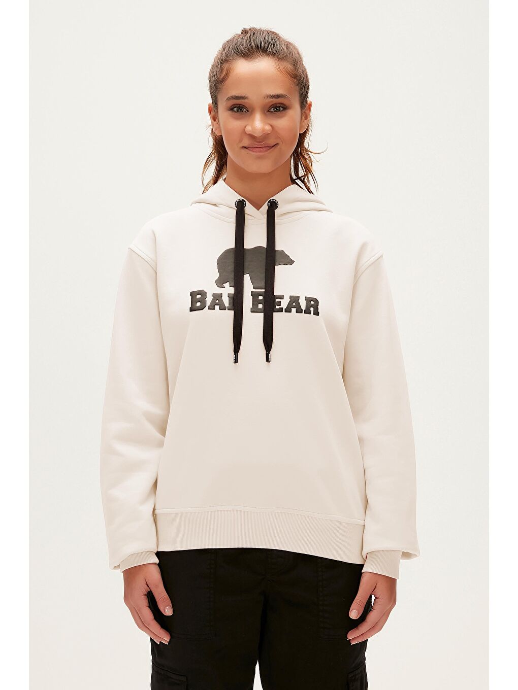 Logo Beyaz Kadın Kapüşonlu Sweatshirt
