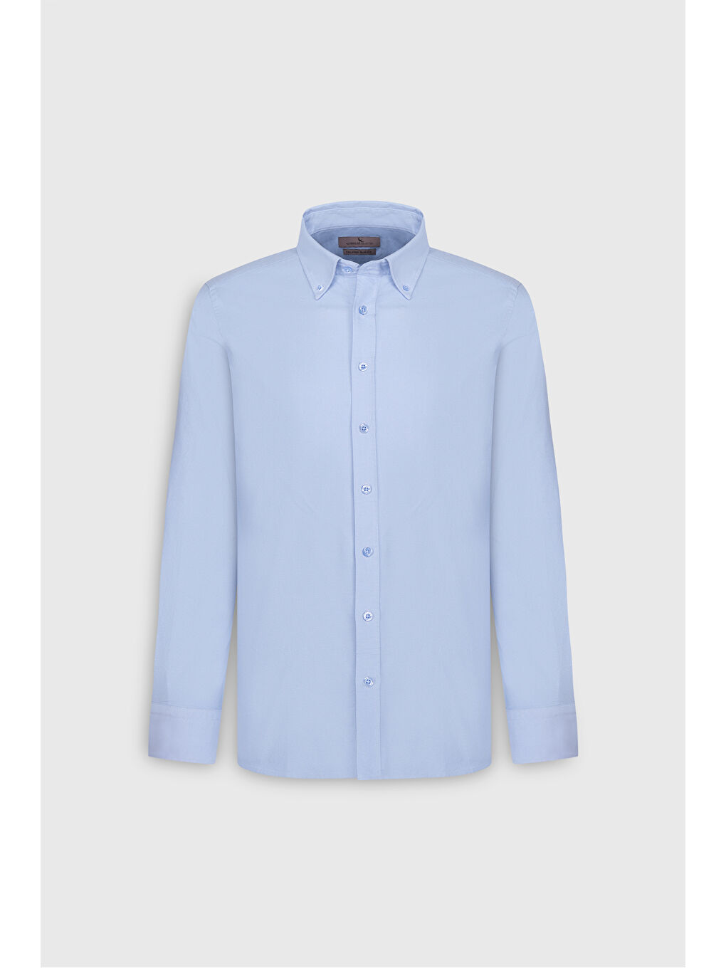 Erkek Mavi %100 Pamuk Slim Fit Dar Kesim Düğmeli Yaka Oxford Gömlek-5