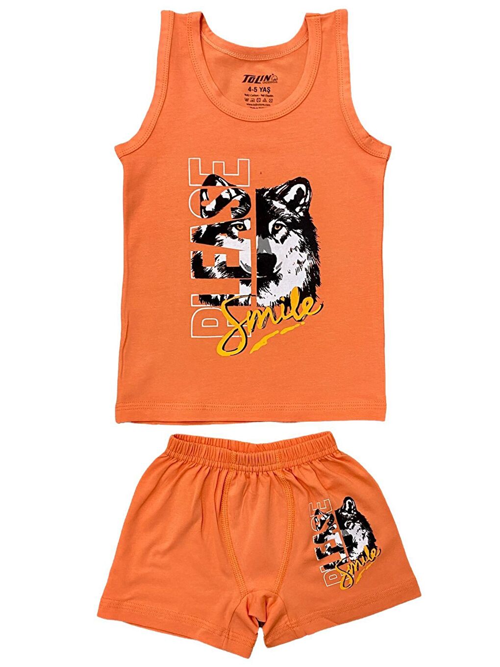 Erkek Çocuk Desenli Baskılı Pamuklu Turuncu Atlet Şort Alt Üst Takım 83040