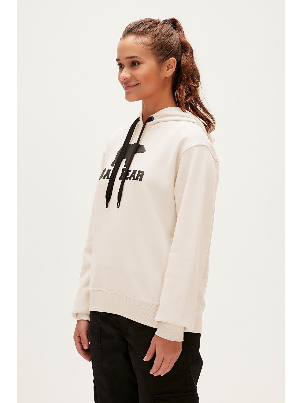 Logo Beyaz Kadın Kapüşonlu Sweatshirt-1