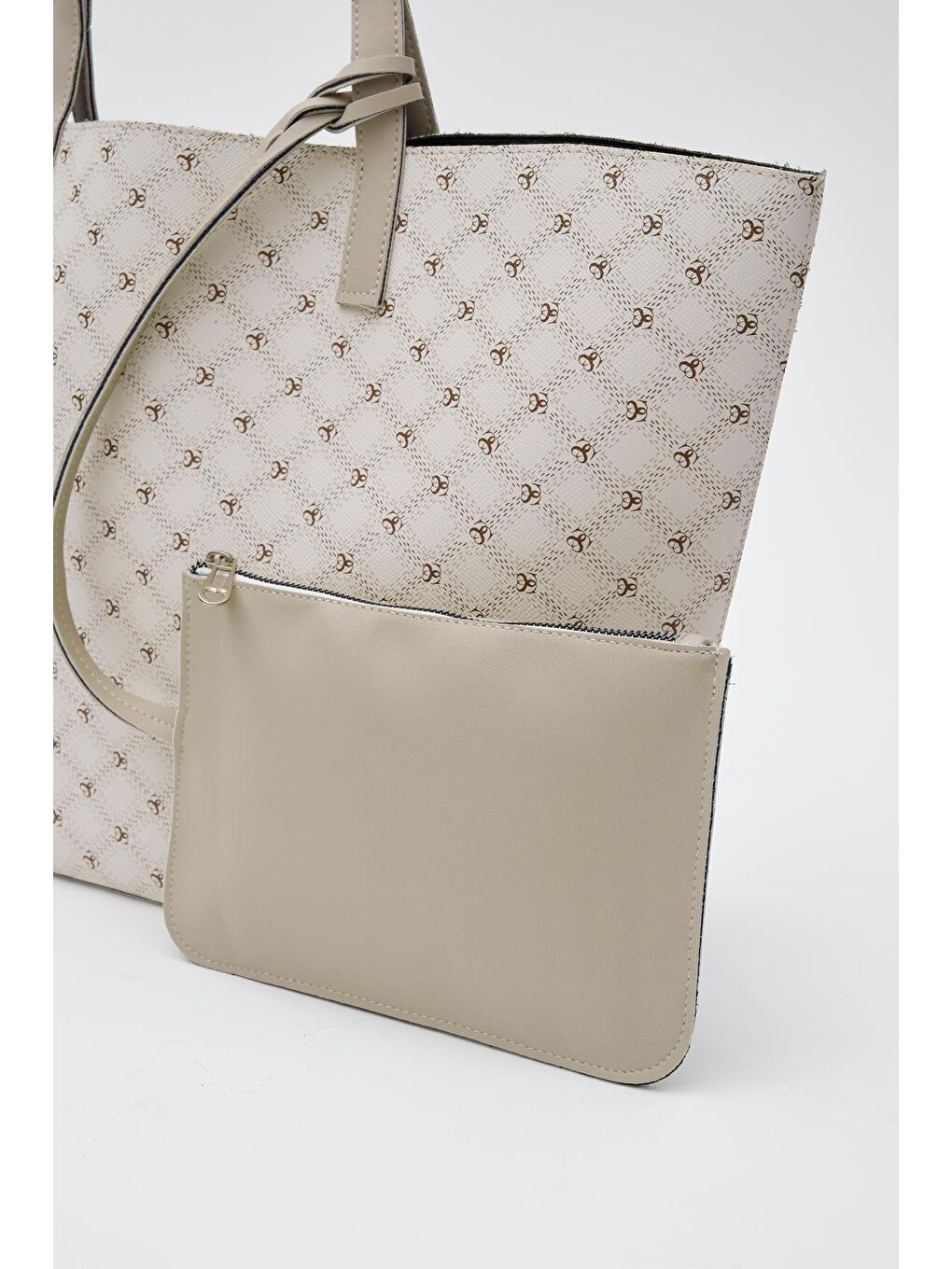 Ekru Thepe Cüzdanlı Omuz Çantası Krem-4